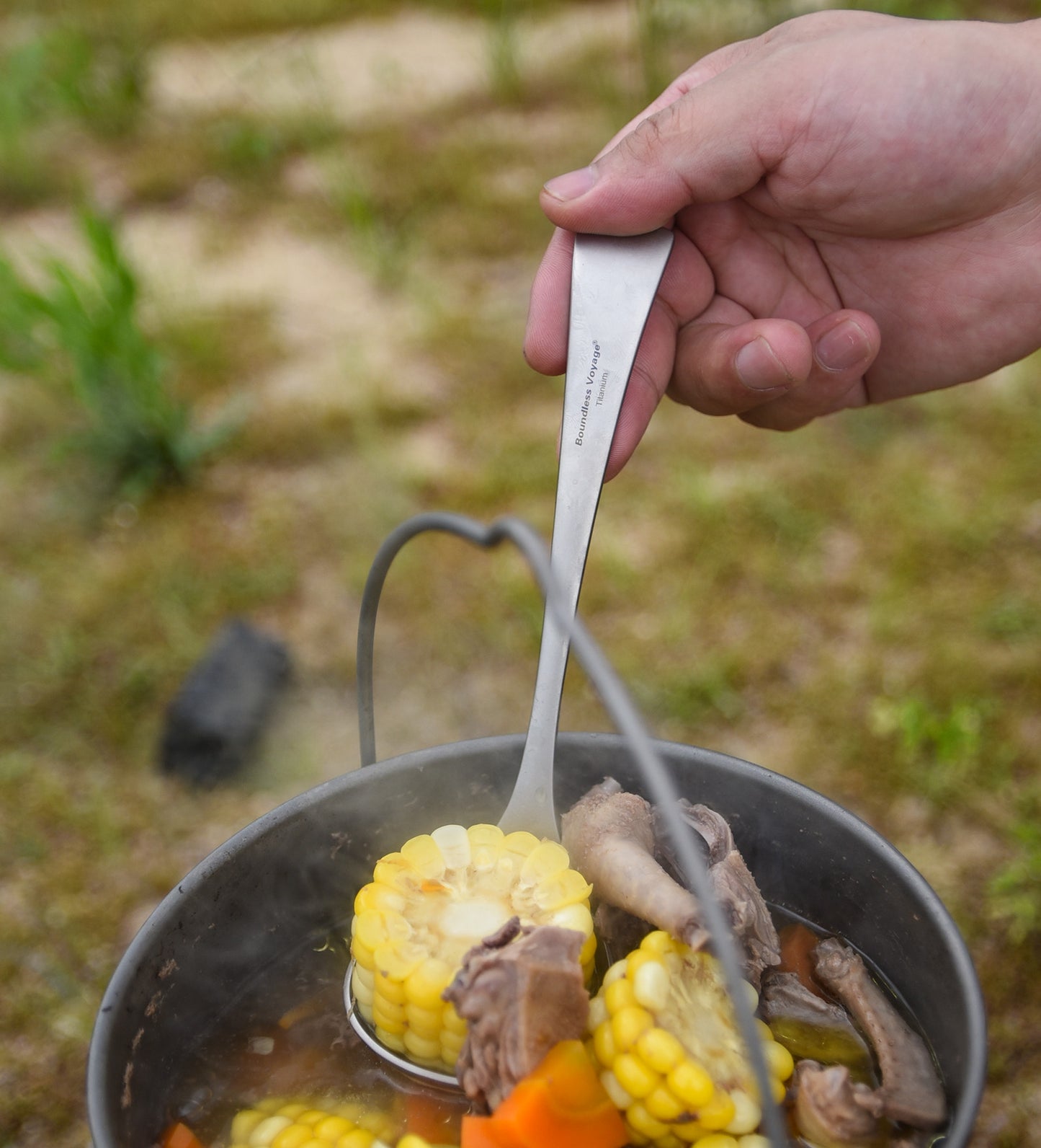 Boundless Voyage Titanium Soup Spoon – Long Handle Deep Bowl Ladle for Soup, Stew, Sauce & Cooking