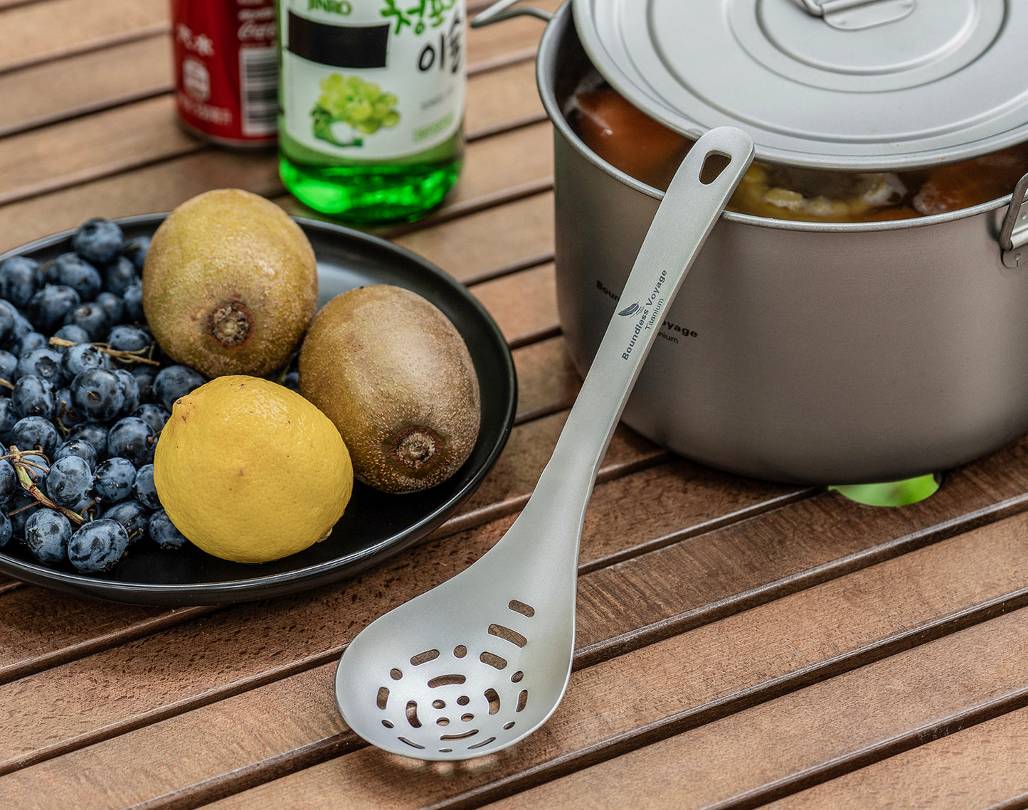 Boundless Voyage Pure titanium soup colander skimmer colander ultralight long handle portable tableware cooking fried food filter kitchen tools