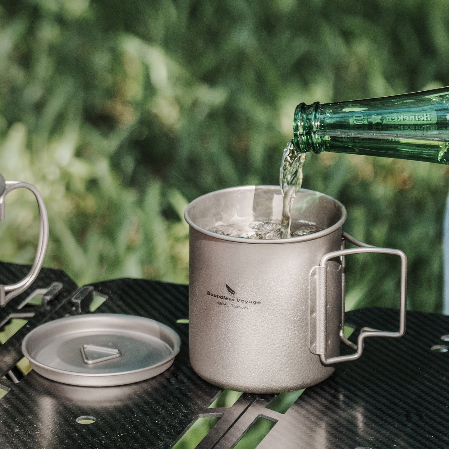 Boundless Voyage 450ml Pure Titanium Mug with Lid – Ultralight & Durable Camping Cup