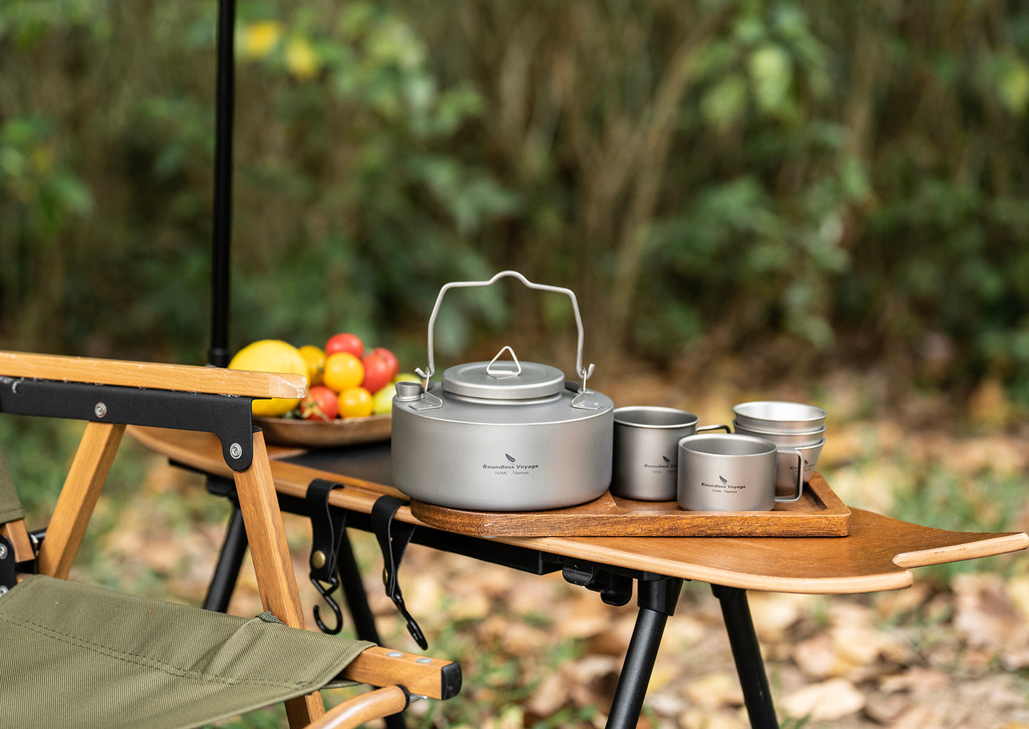Boundless Voyage Camping Single-layer Titanium Kettle with Folding Handle 700ML Durable Bushcraft Gear Open Fire Kettle