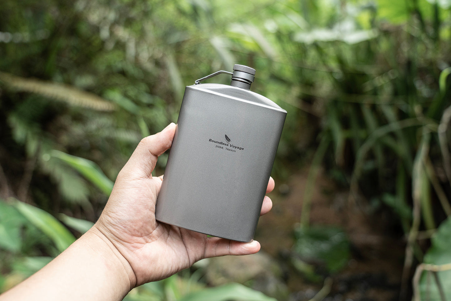 Boundless Voyage Titanium Flask 250ml with Cup & Funnel | Ultralight Pure Titanium Hip Flask for Camping Hiking Travel