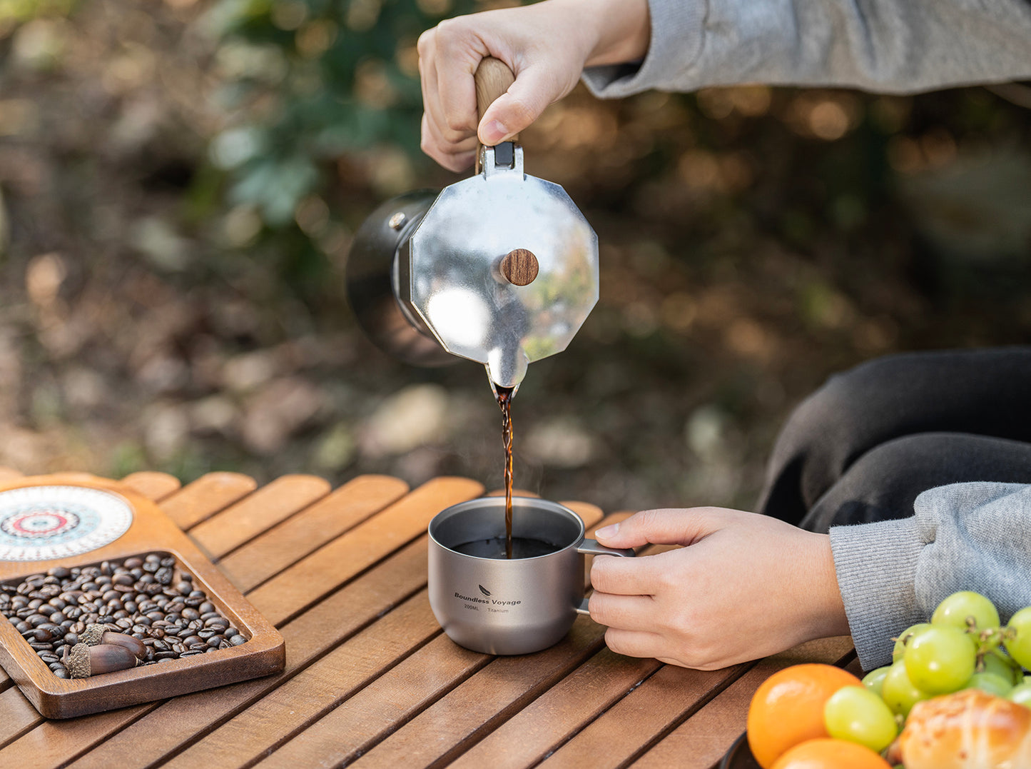 iBasingo 200ml Titanium Double Wall Mug Metal Coffee Tea Cup Mini Espresso Cup Outdoor Camping Travel Ultralight Durable Portable Drinkware