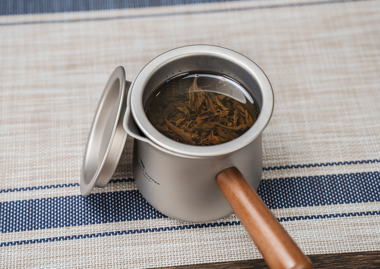 Boundless Voyage 380ML Titanium Cup with Strainer Mini Teacup Single Layer with Wooden Handle Ultralight Outdoors for Camping Hiking Water Cup