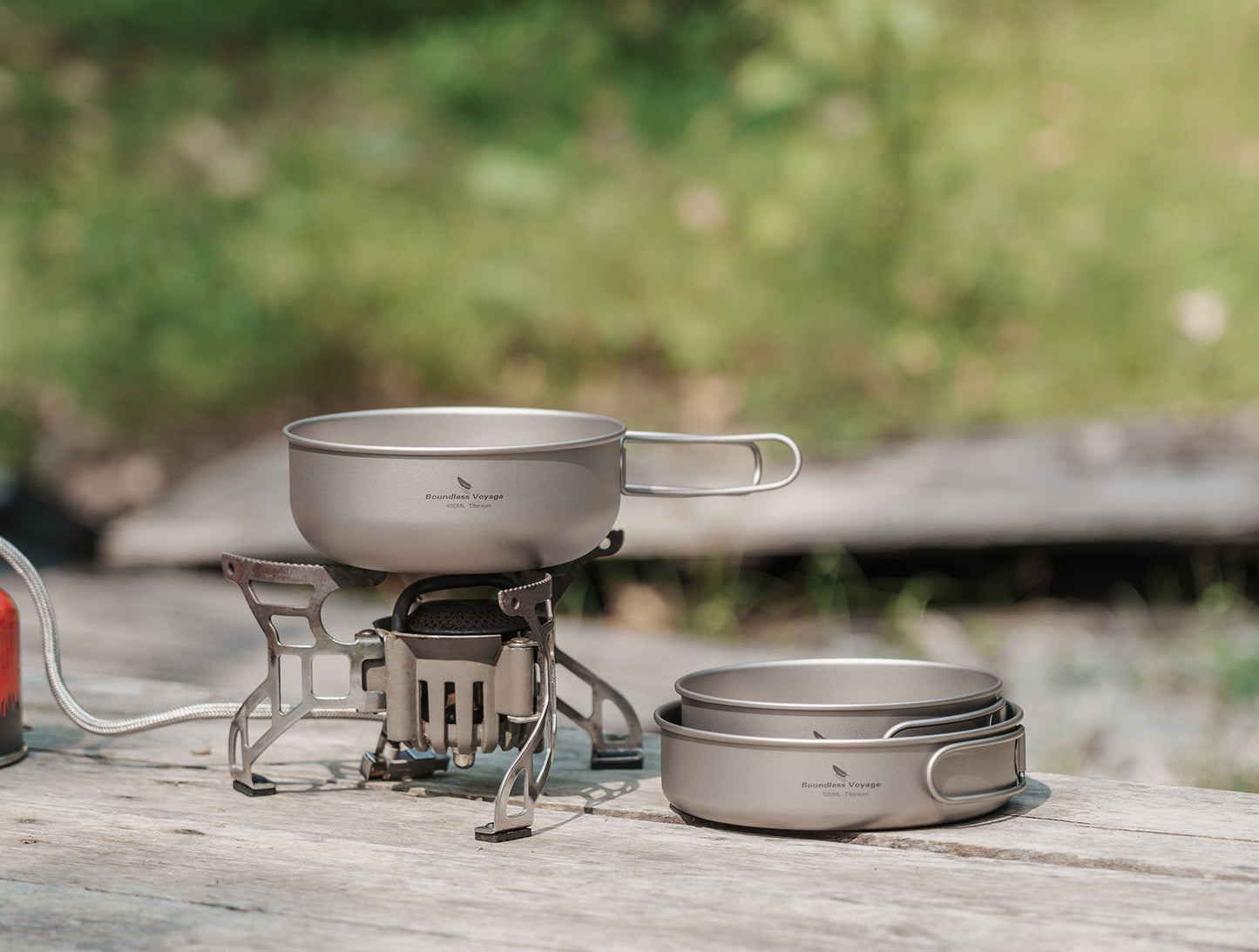 Boundless Voyage Titanium Bowl Pan Set Outdoor Camping Picnic Ultralight Cookware Dish Frying Pan Mess Kit 3pcs