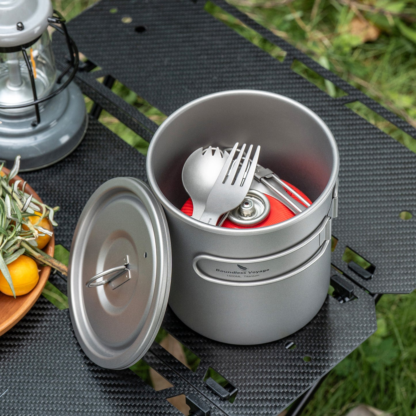 Boundless Voyage Titanium Camping Pot 1400ml Ultralight Backpacking Cookware with Folding Handle & Lid for Backpackers, Hikers & Outdoor Enthusiasts