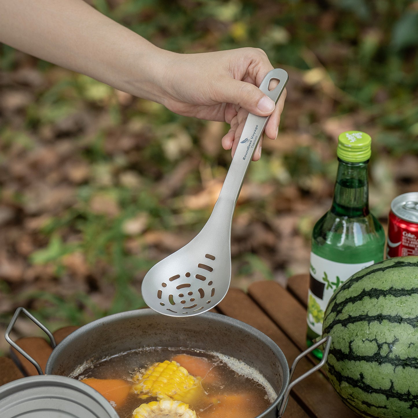 Boundless Voyage Pure titanium soup colander skimmer colander ultralight long handle portable tableware cooking fried food filter kitchen tools