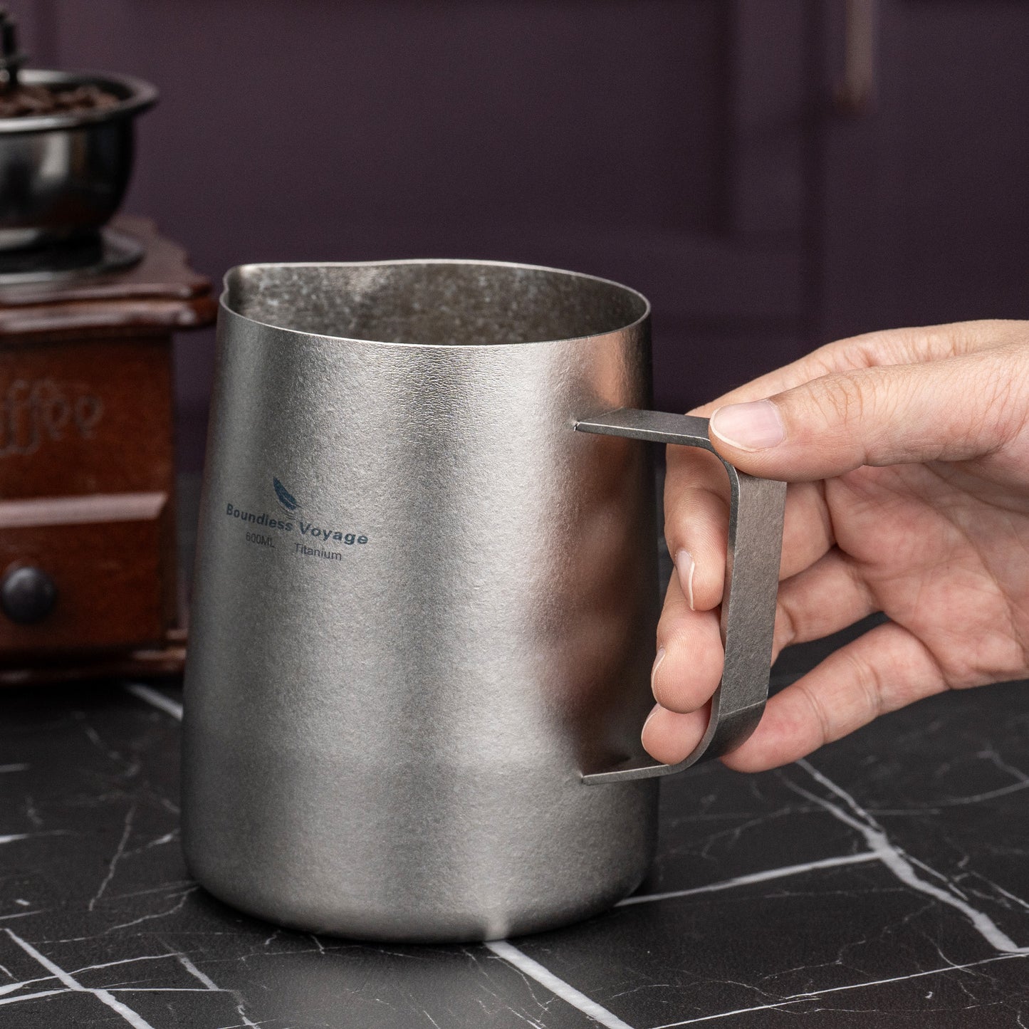 Boundless Voyage Titanium Espresso Steaming Pitcher Titanium Milk Frother Cup Barista Latte Art Round Spout Milk Jug Coffee Cup