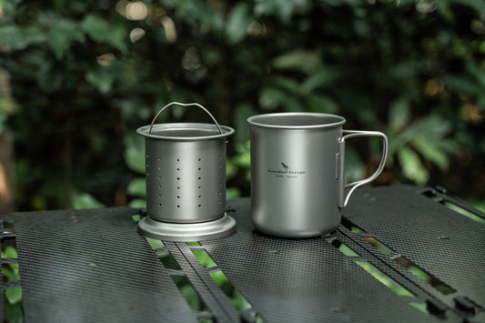 Boundless Voyage 450ml Titanium Cup with Filter Folding Handles Outdoor Camping Ti Tea Coffee Mug 15.2 fl oz Portable Lightweight Tea Maker Can Be Heated