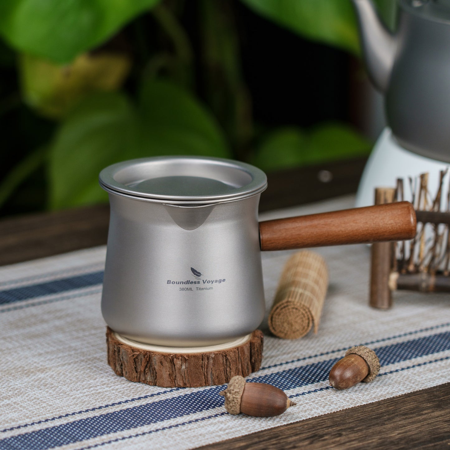 Boundless Voyage 380ML Titanium Cup with Strainer Mini Teacup Single Layer with Wooden Handle Ultralight Outdoors for Camping Hiking Water Cup