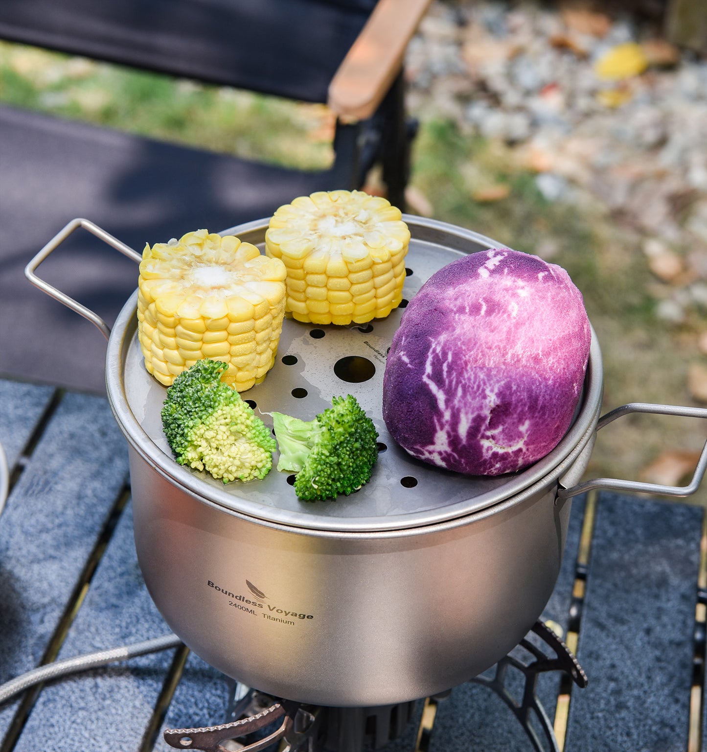 Boundless Voyage Lightweight 2400ml Titanium Pot Outdoor Portable Cooking Set hiking Backpacking Pot for Hiking Trekking Picnic Fishing Mountaineering