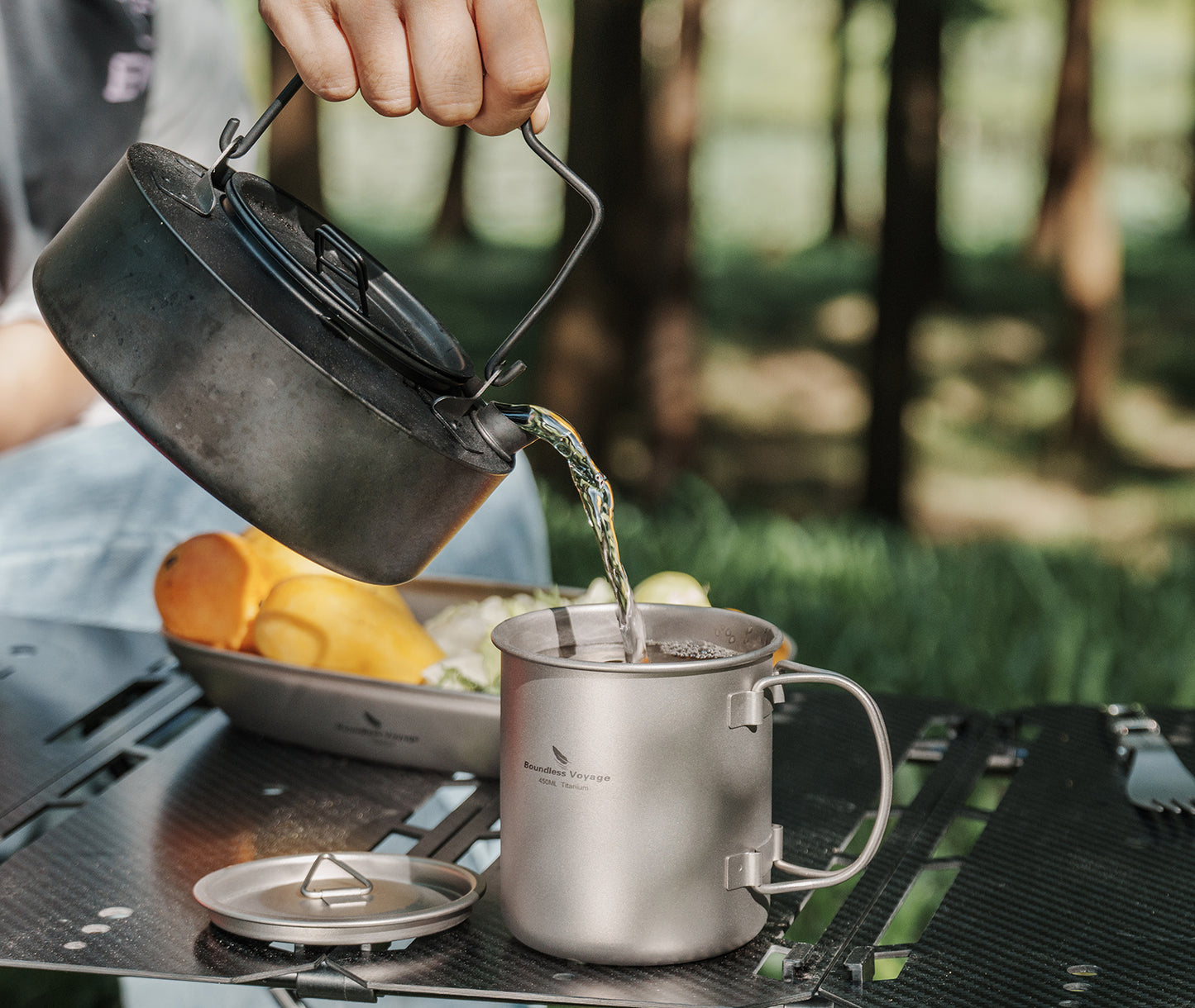 Boundless Voyage 450ml Pure Titanium Mug with Lid – Ultralight & Durable Camping Cup