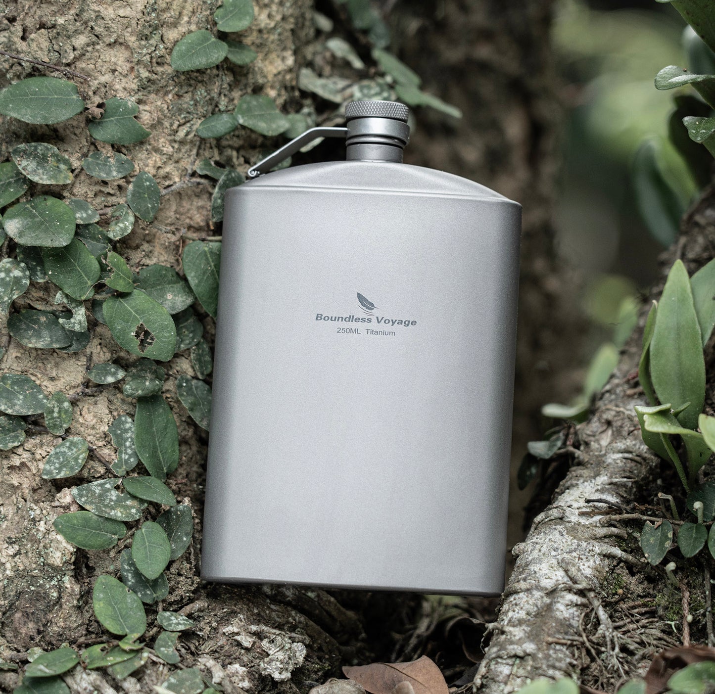 Boundless Voyage Titanium Flask 250ml with Cup & Funnel | Ultralight Pure Titanium Hip Flask for Camping Hiking Travel
