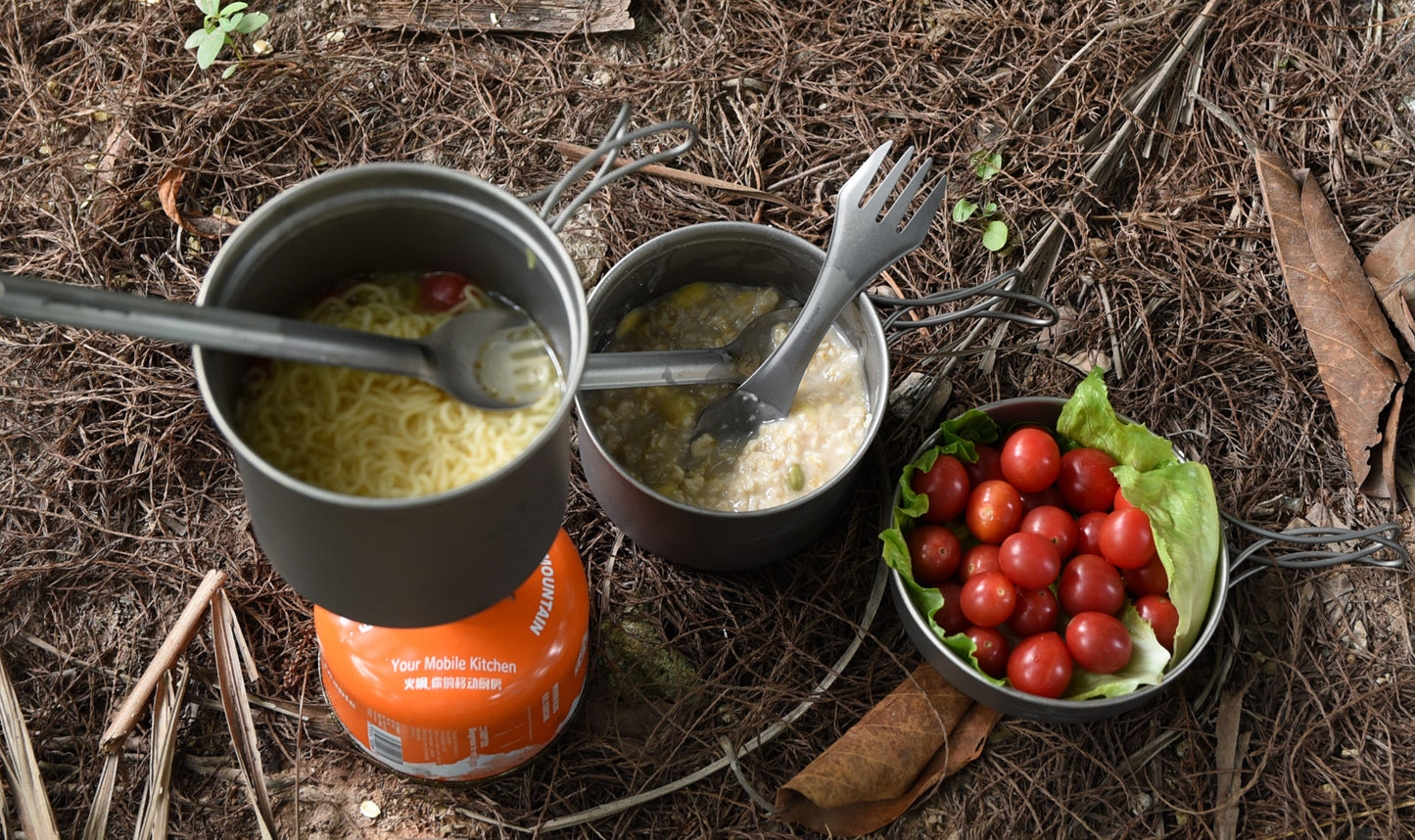 Titanium Pot Pan Set with Folding Handle Outdoor Camping Frying Pan