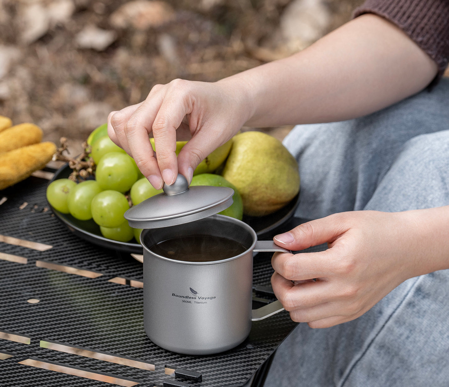 Boundless Voyage Titanium Camping Mug Cup with Lid Ultra-light Portable Hiking Backpacking
