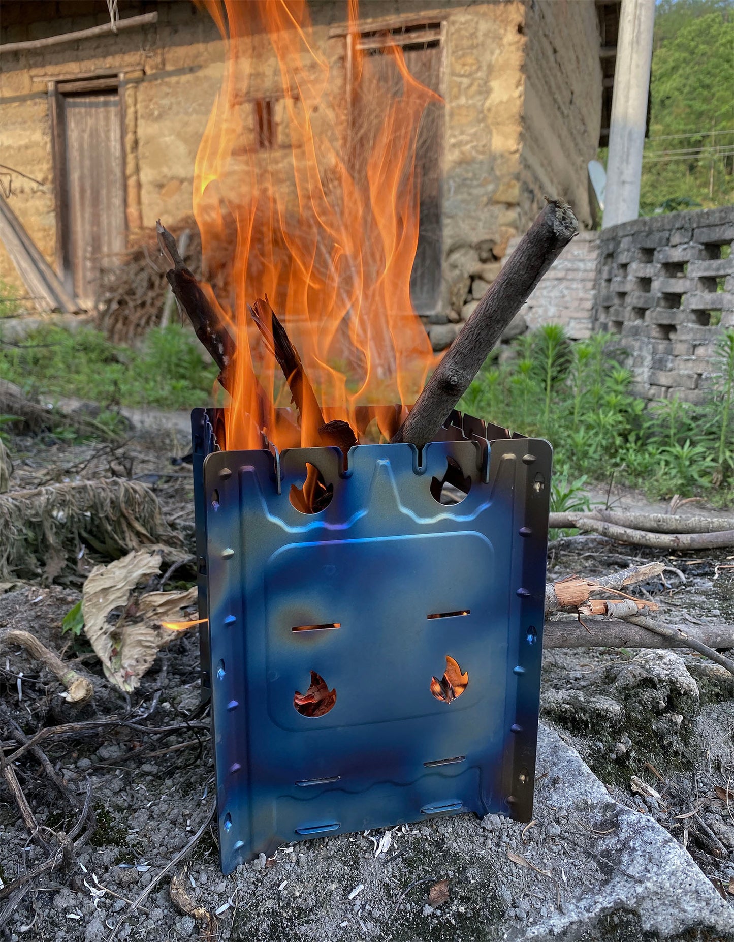 Boundless Voyage Outdoor Camping Titanium Removable Wood Stove With Pot Holder Portable Ultralight Thickened Charcoal Burner