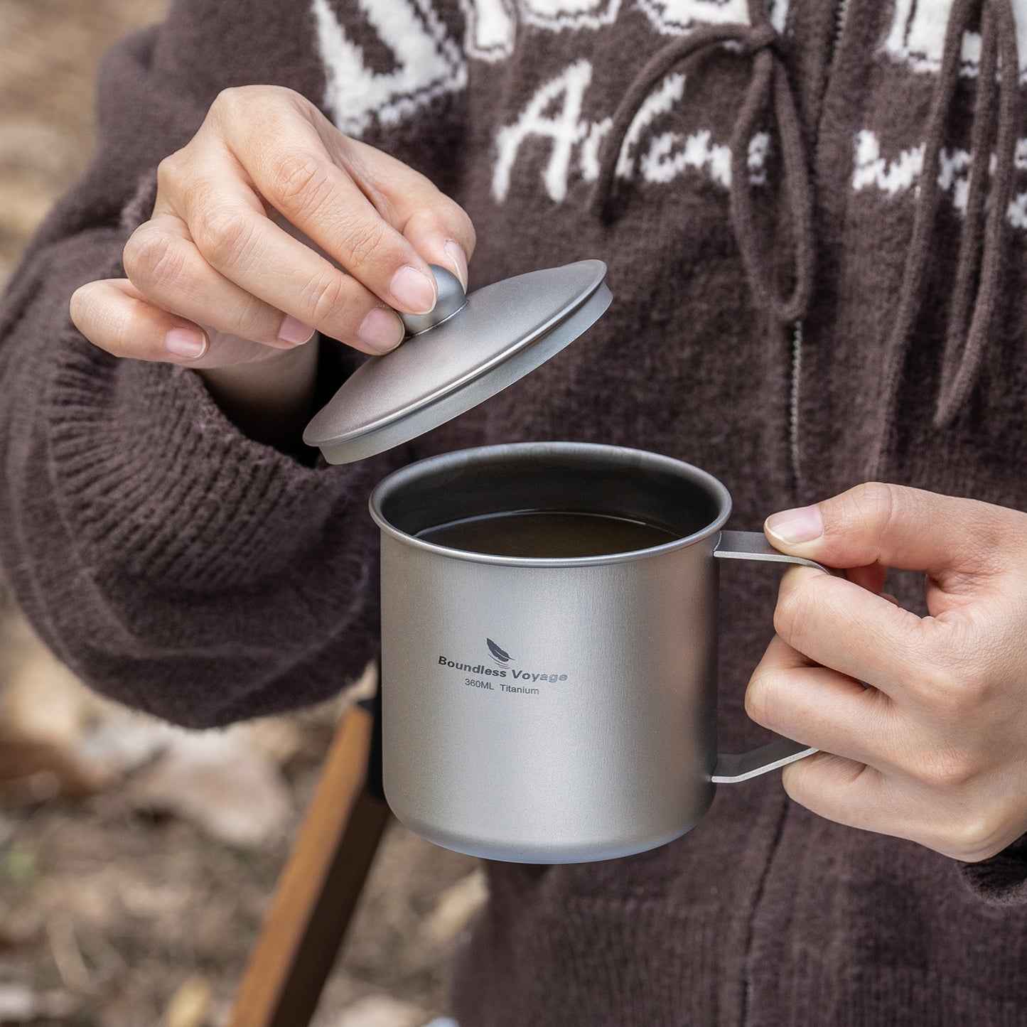 Boundless Voyage Titanium Camping Mug Cup with Lid Ultra-light Portable Hiking Backpacking