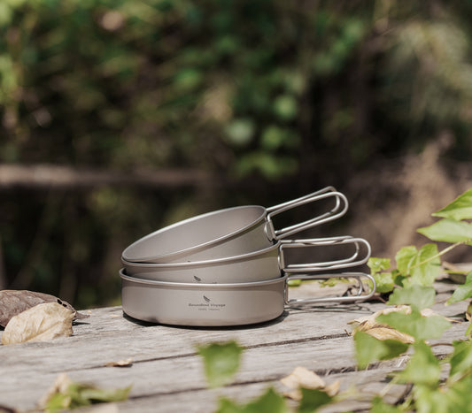 Boundless Voyage Titanium Bowl Pan Set Outdoor Camping Picnic Ultralight Cookware Dish Frying Pan Mess Kit 3pcs