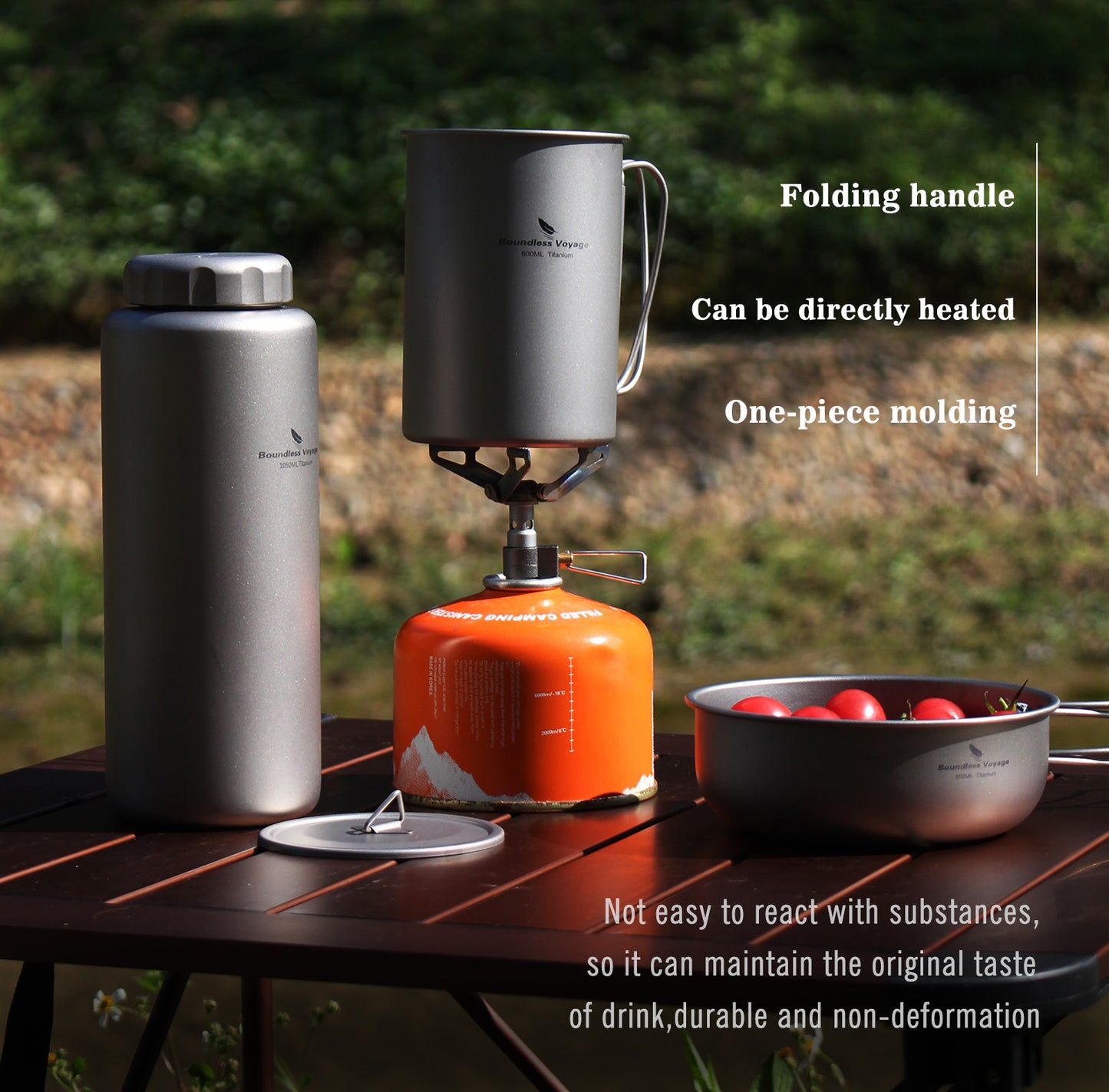 Boundless Voyage Titanium Bottle with Nesting Cup Lightweight Portable for Hiking Camping Picnic