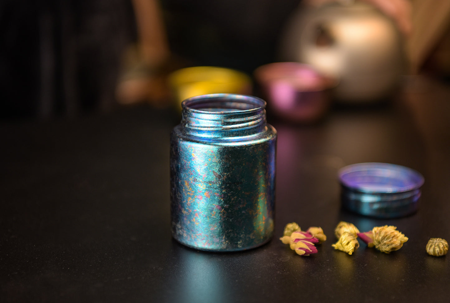 Boundless Voage Titanium Tea Canister Mini Tea Canister Ultralight Portable Tin Can Tea Coffee Spice Canister Colored Ice Flower Craft Tin Storage Container