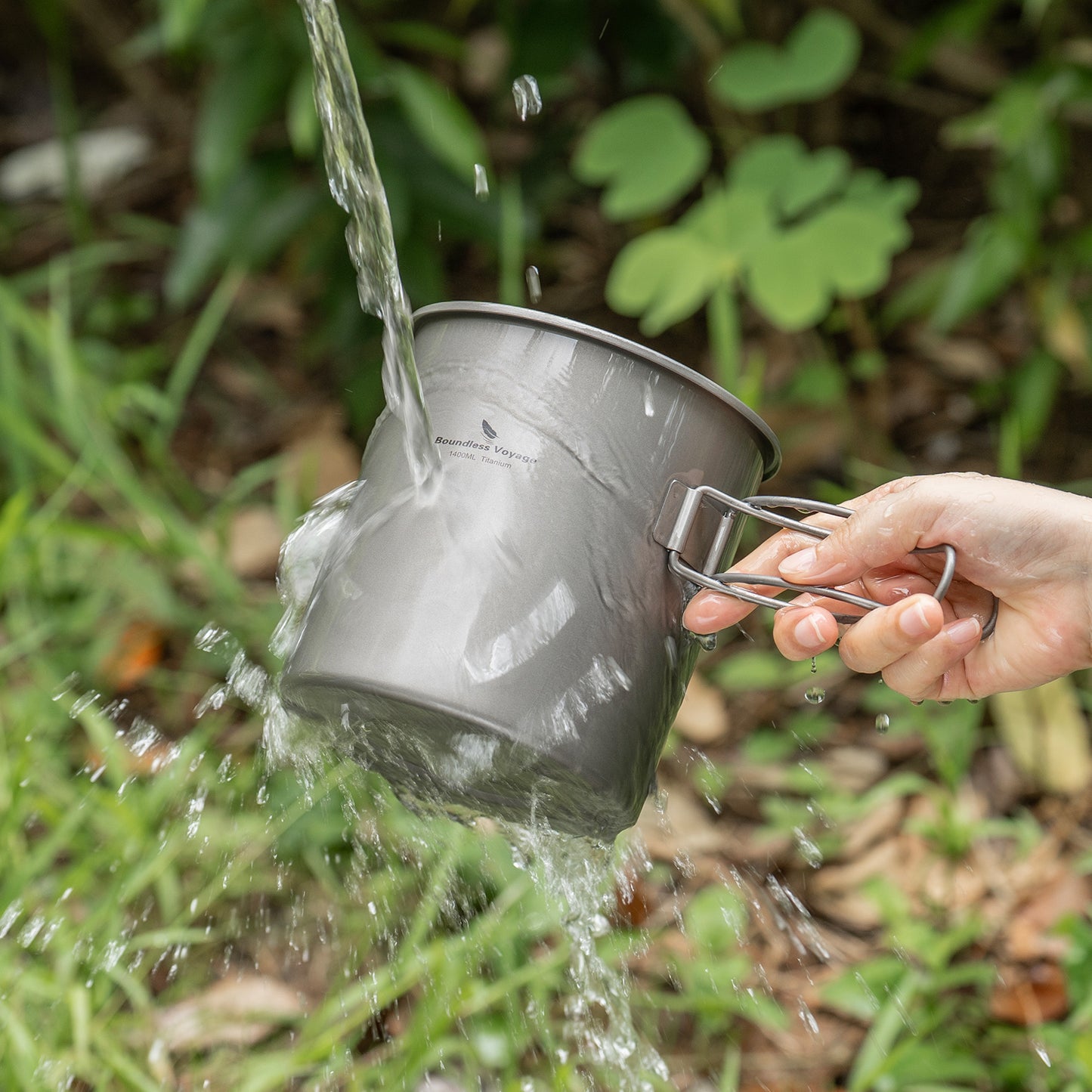 Boundless Voyage Titanium Camping Pot 1400ml Ultralight Backpacking Cookware with Folding Handle & Lid for Backpackers, Hikers & Outdoor Enthusiasts