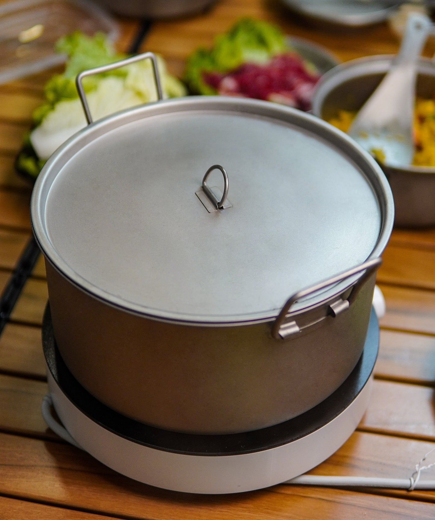 Boundless Voyage Outdoor Camping Titanium Pot 5.0L Stockpot with Lid Folding Handle Hiking Picnic Portable Big Capacity Soup Pot Home Kitchen