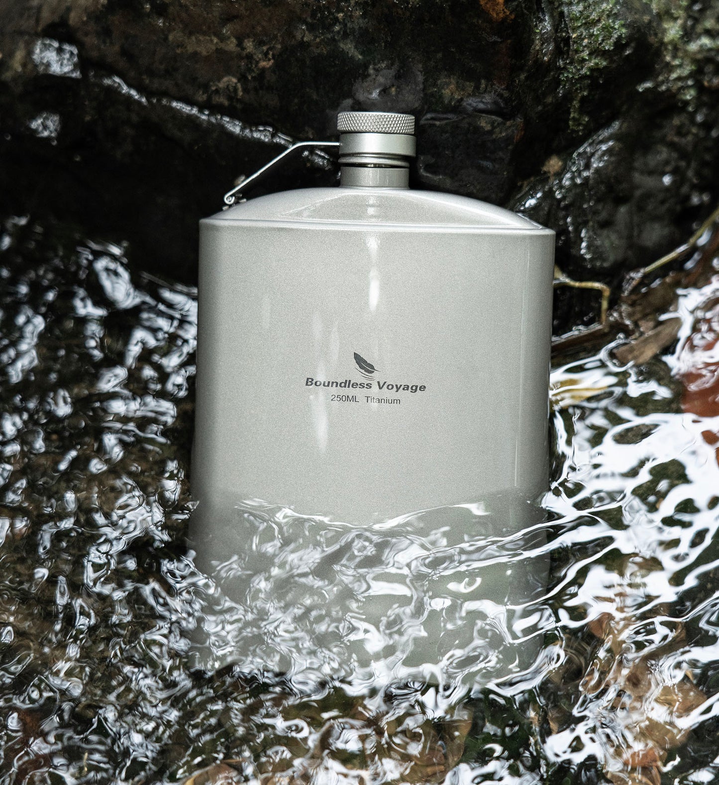 Boundless Voyage Titanium Flask 250ml with Cup & Funnel | Ultralight Pure Titanium Hip Flask for Camping Hiking Travel
