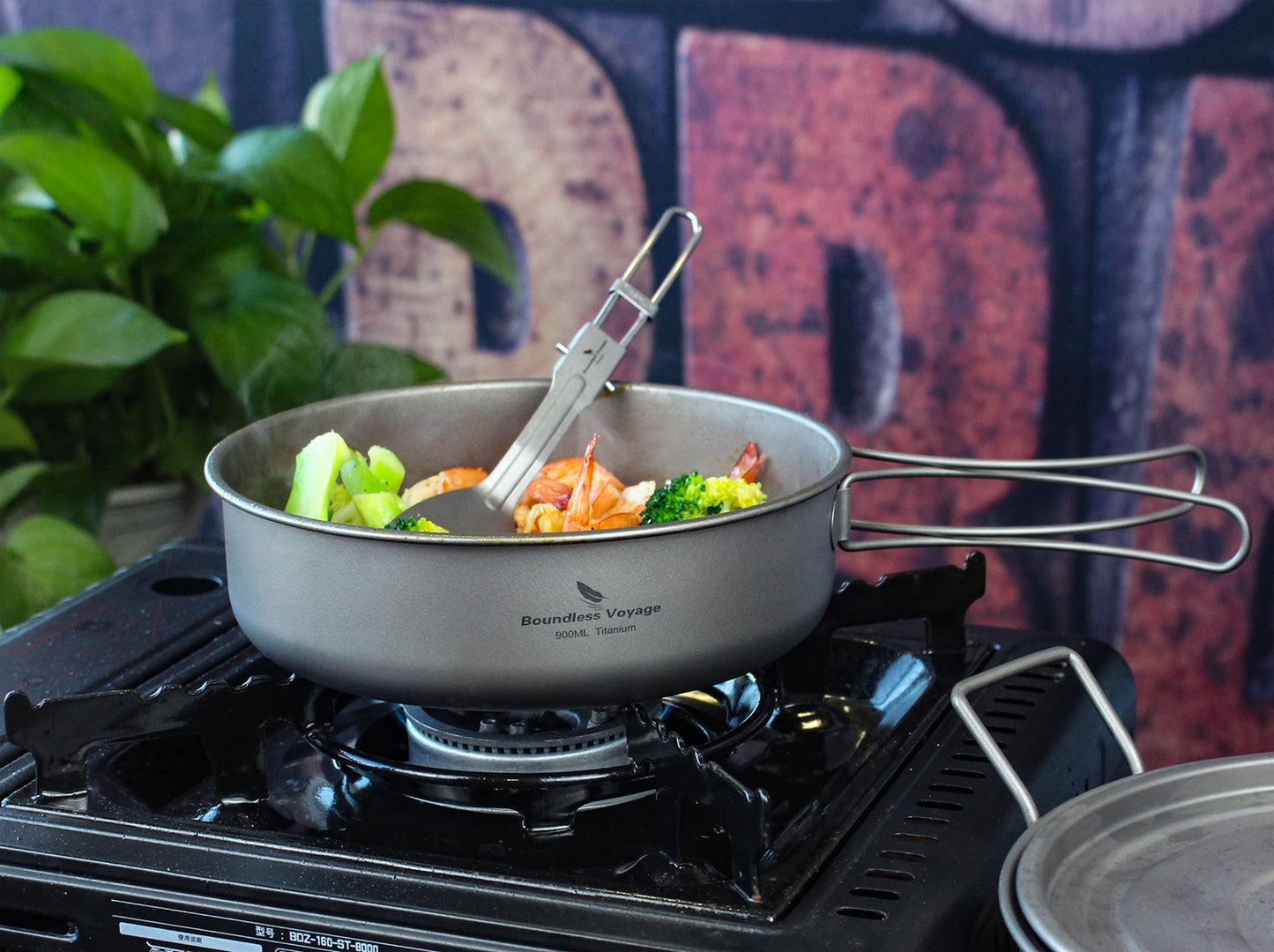 Boundless Voyage Multifunctional Titanium Steamer Soup Pot Frying Pan Set with Lid Outdoor Camping Wok Tea Tray Saucepan Mess Kit