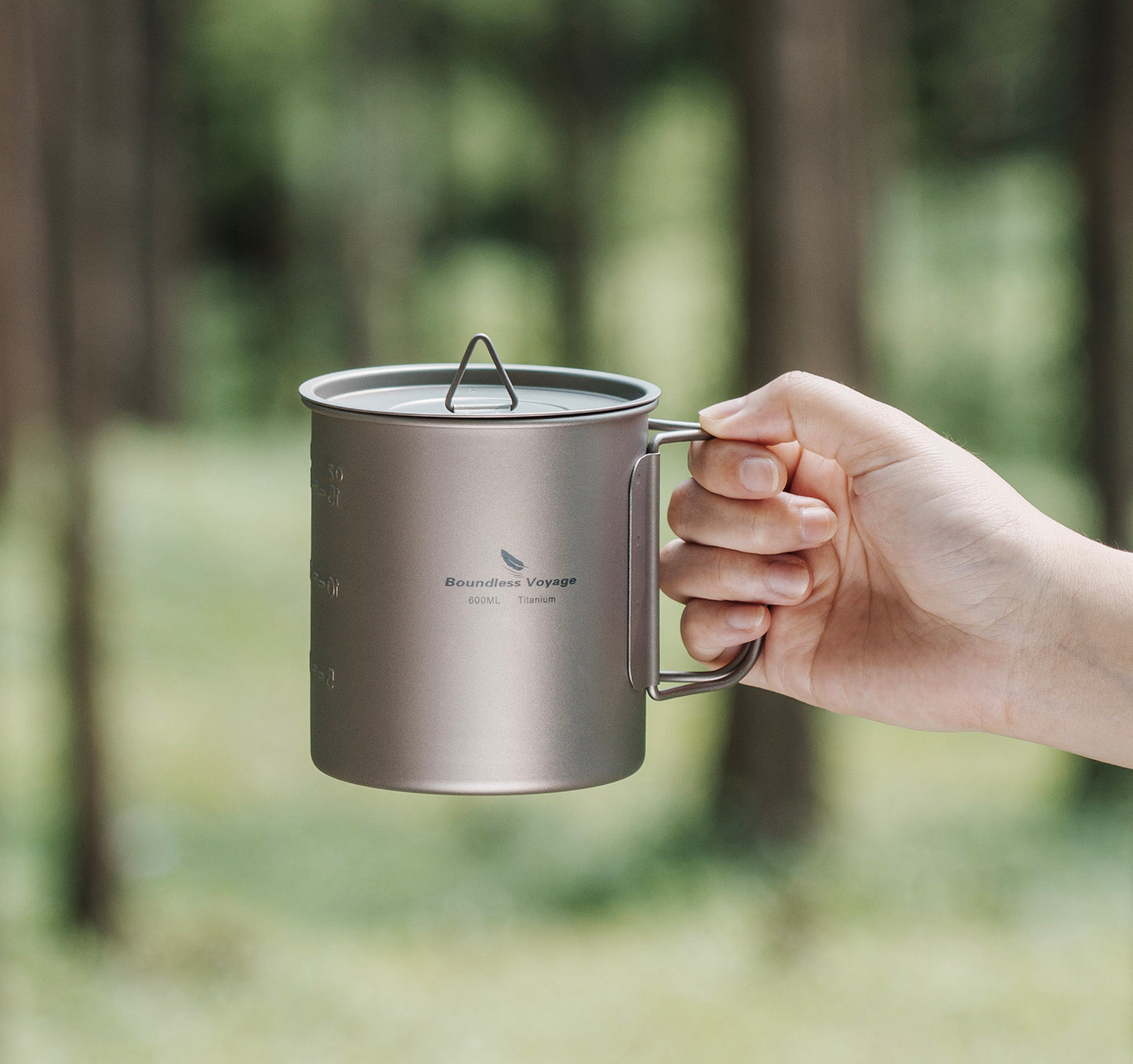 Unlimited Voyage 300ml Titanium Alloy Cup with Lid and Folding Handle for Outdoor Camping Ultra-Light Water Tea and Coffee Cup