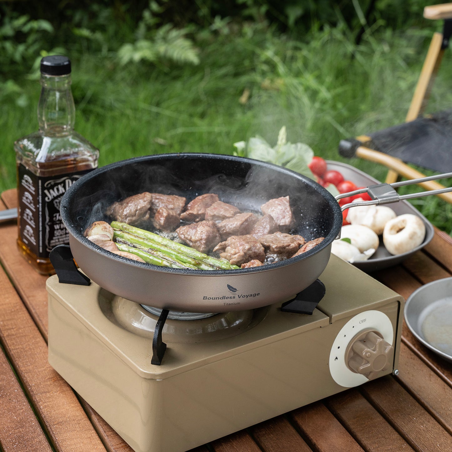Boundless Voyage Titanium Non-stick Frying Pan Outdoor Camping Skillet with Folding Handle Lightweight Cookware