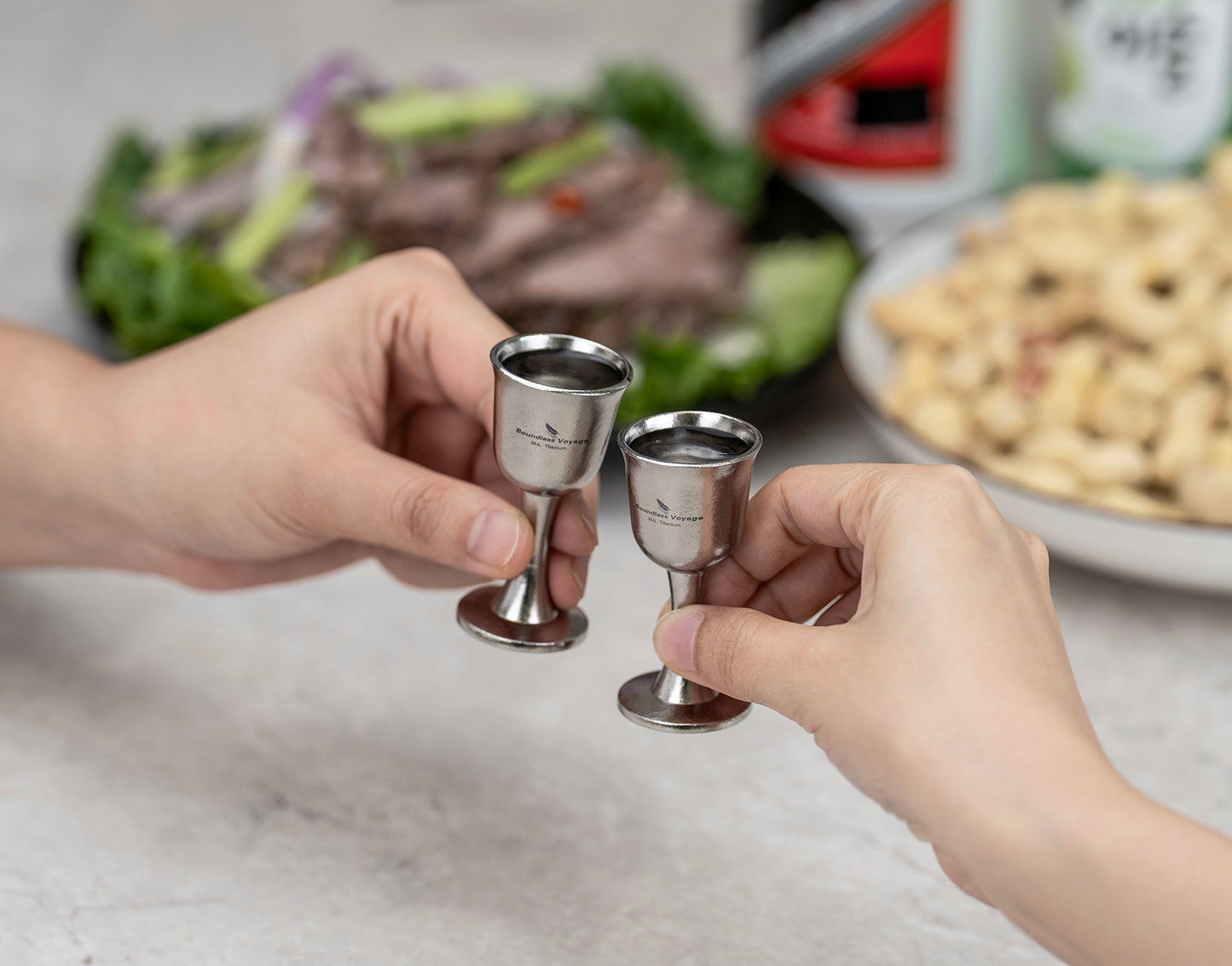 Boundless Voyage 3 Pieces Titanium Japanese Sake Set, 150ml Sake Carafe with 2 Cups, for for Sake Japanese Wine/Soju/Drink/Tea Dishwasher Safe Portable Drinkware for Outdoor Travel