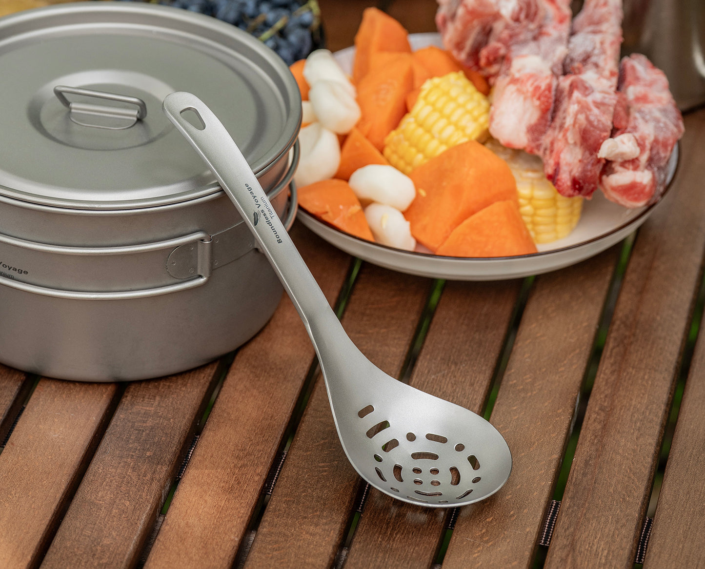 Boundless Voyage Pure titanium soup colander skimmer colander ultralight long handle portable tableware cooking fried food filter kitchen tools