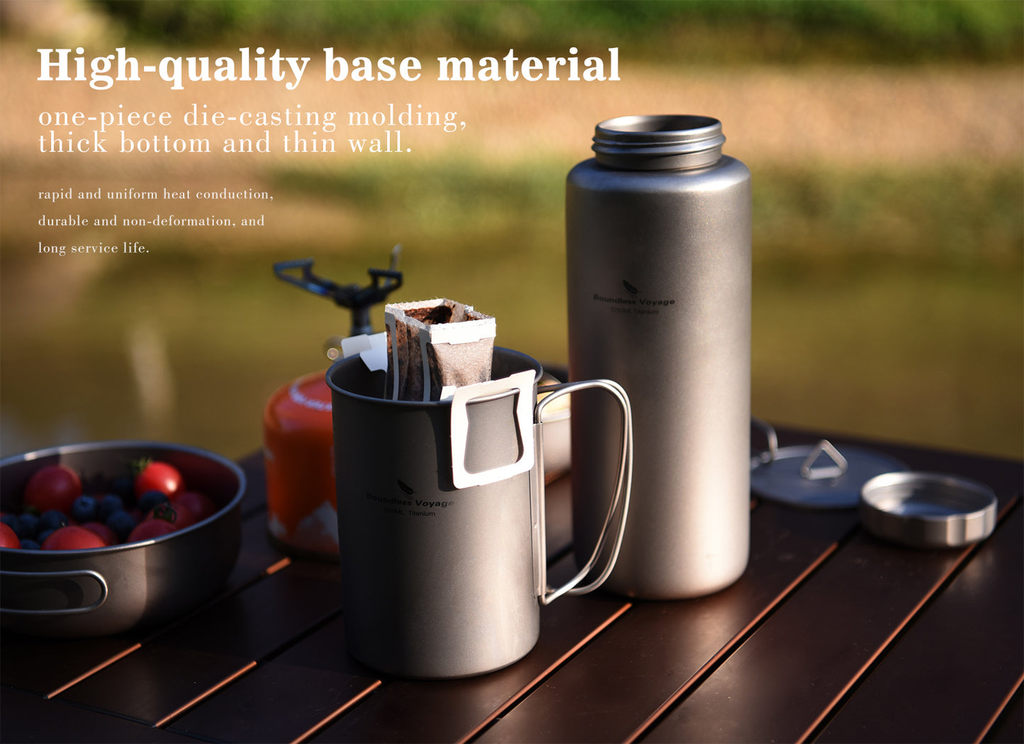 Boundless Voyage Titanium Bottle with Nesting Cup Lightweight Portable for Hiking Camping Picnic
