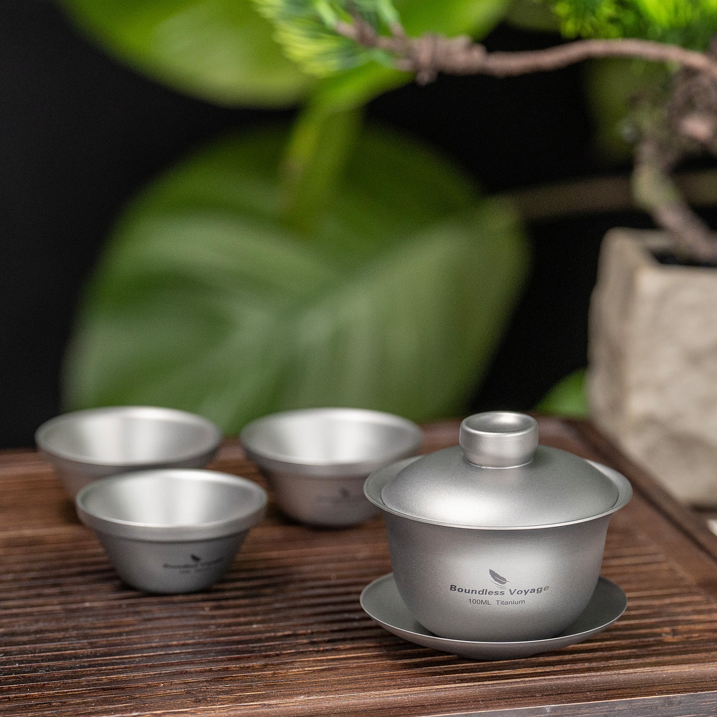 Boundless Voyage Titanium Double-Walled Teapot Chinese Traditional Three-talent Covered Bowl Triad Lid Bowl Kung Fu Gaiwan Anti-Scalding Tea Bowl Tea Set