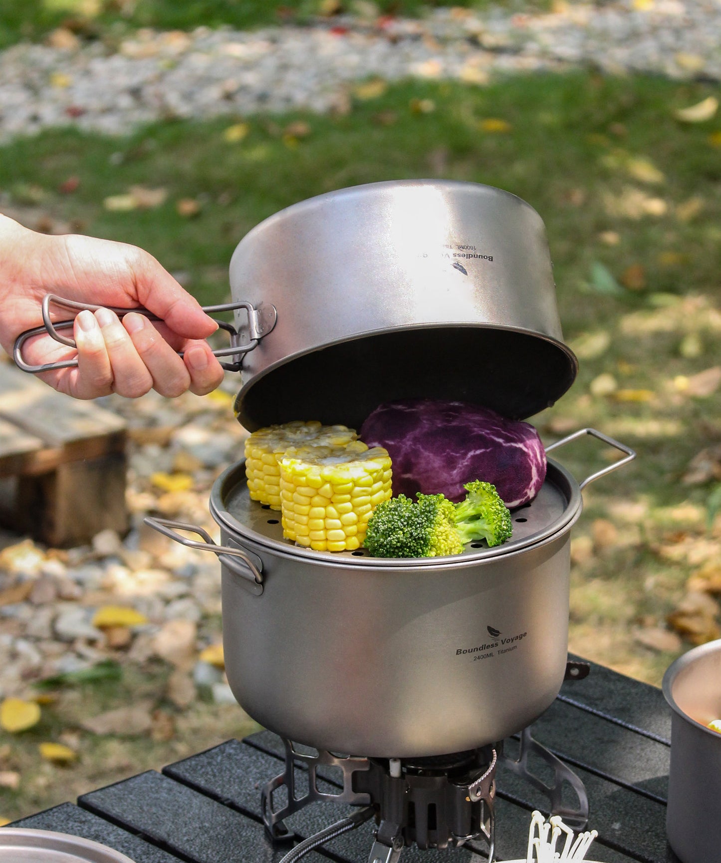 Boundless Voyage Titanium 3pcs Camping Cookware Mess Kit, Camping Cooking Set,  Portable Nonstick Camp Pots Set 1.4L 1.6L 2.4L for Outdoor Camping, Picnic, Hiking, Backpacking