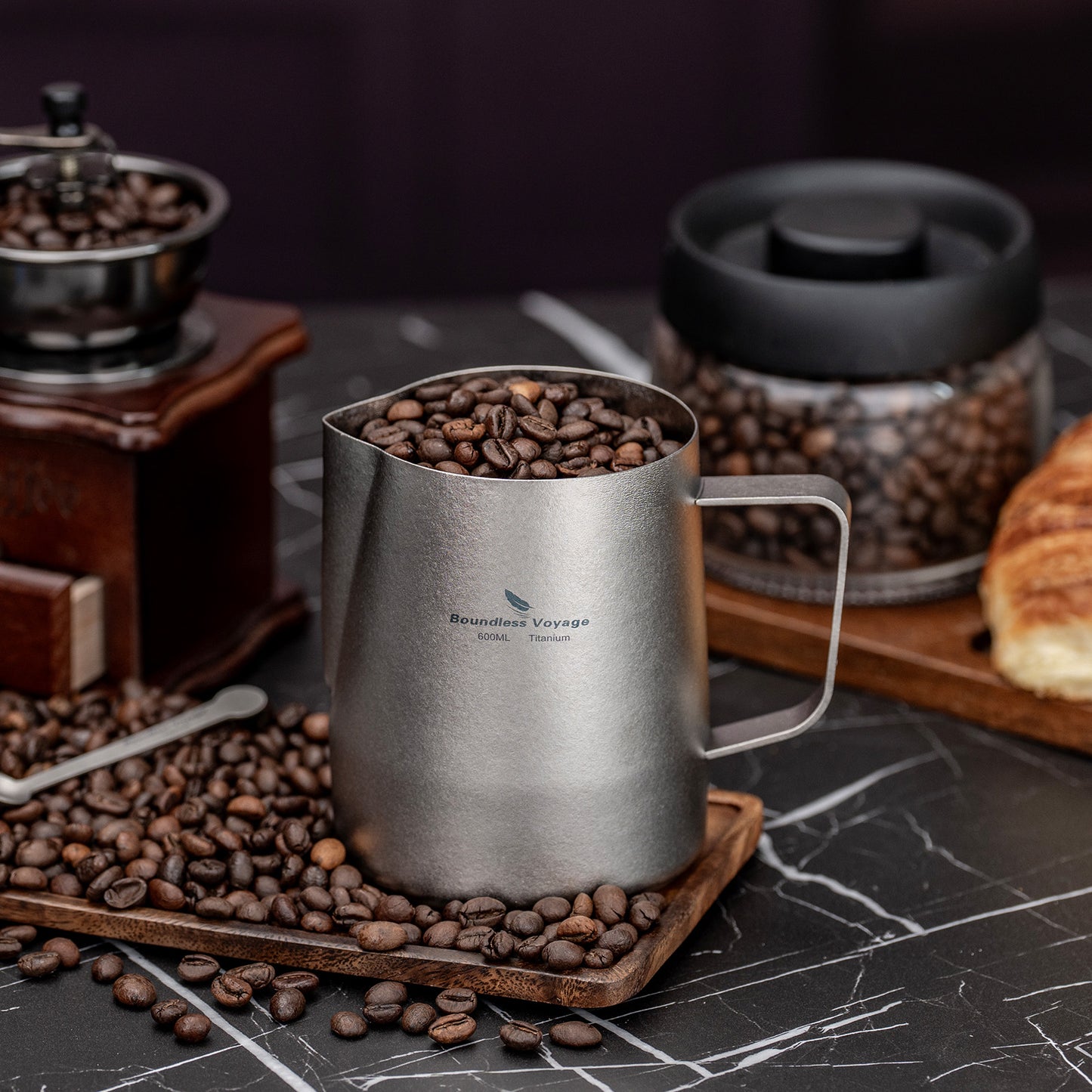 Boundless Voyage Titanium Espresso Steaming Pitcher Titanium Milk Frother Cup Barista Latte Art Round Spout Milk Jug Coffee Cup
