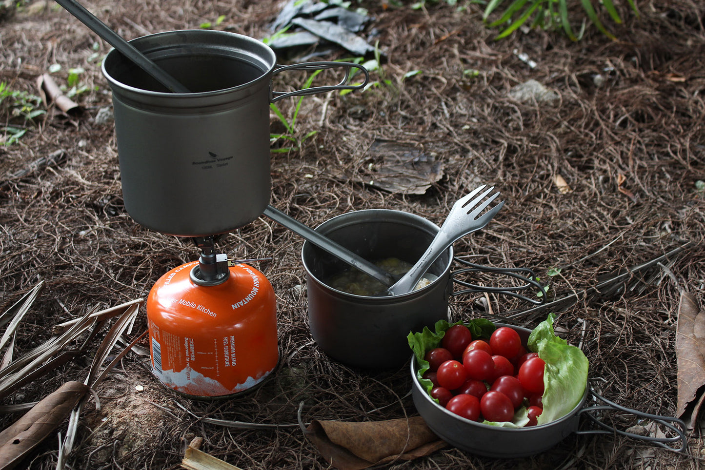 Titanium Pot Pan Set with Folding Handle Outdoor Camping Frying Pan