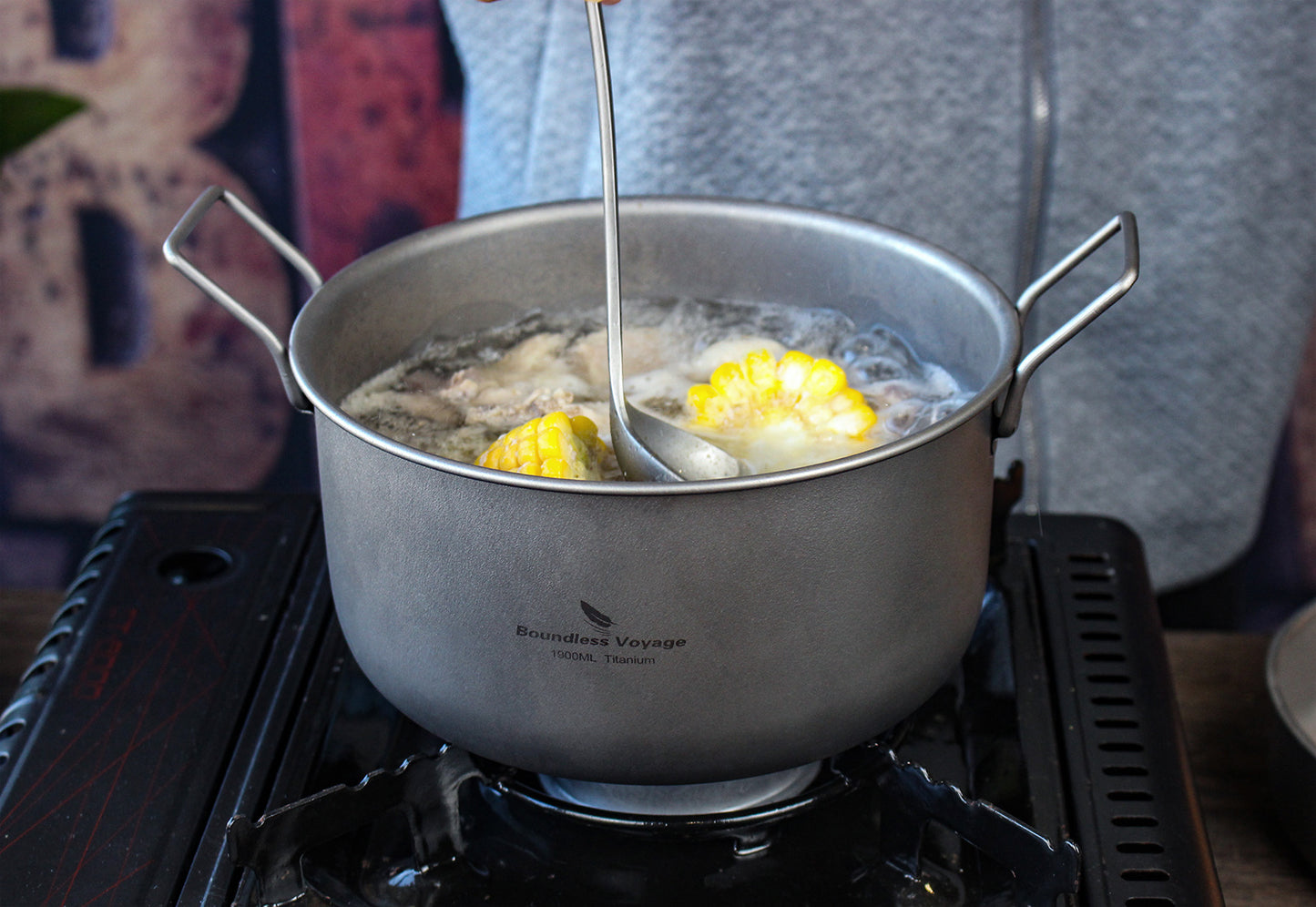 Boundless Voyage Multifunctional Titanium Steamer Soup Pot Frying Pan Set with Lid Outdoor Camping Wok Tea Tray Saucepan Mess Kit