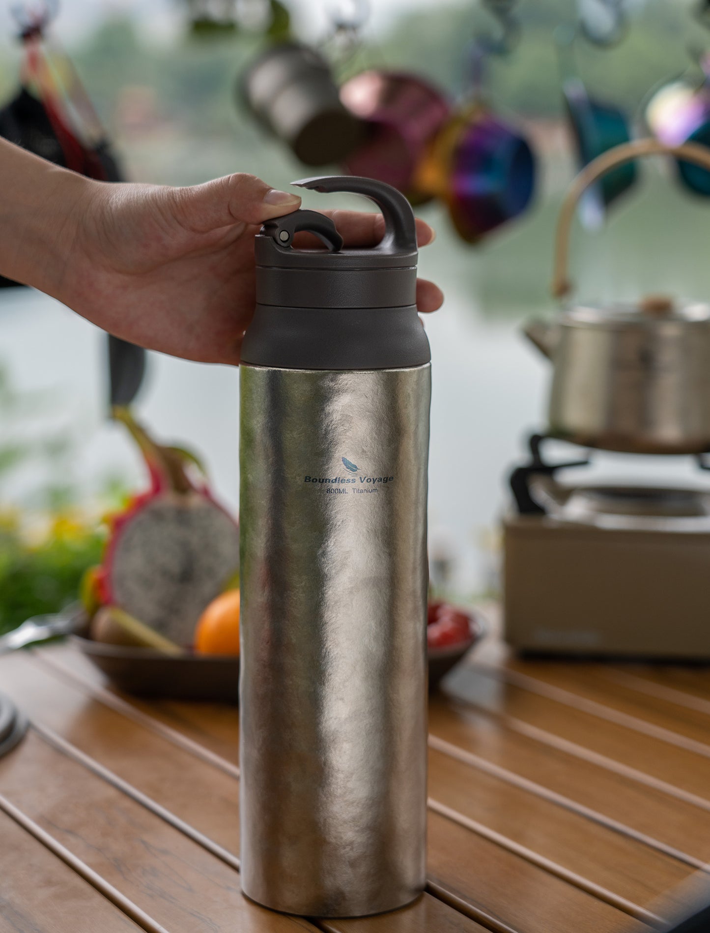 Boundless Voyage Titanium Water Bottle Vacuum Insulated Flask with Lid Water Jug, Keeps Hot or Cold (27oz/800ml)