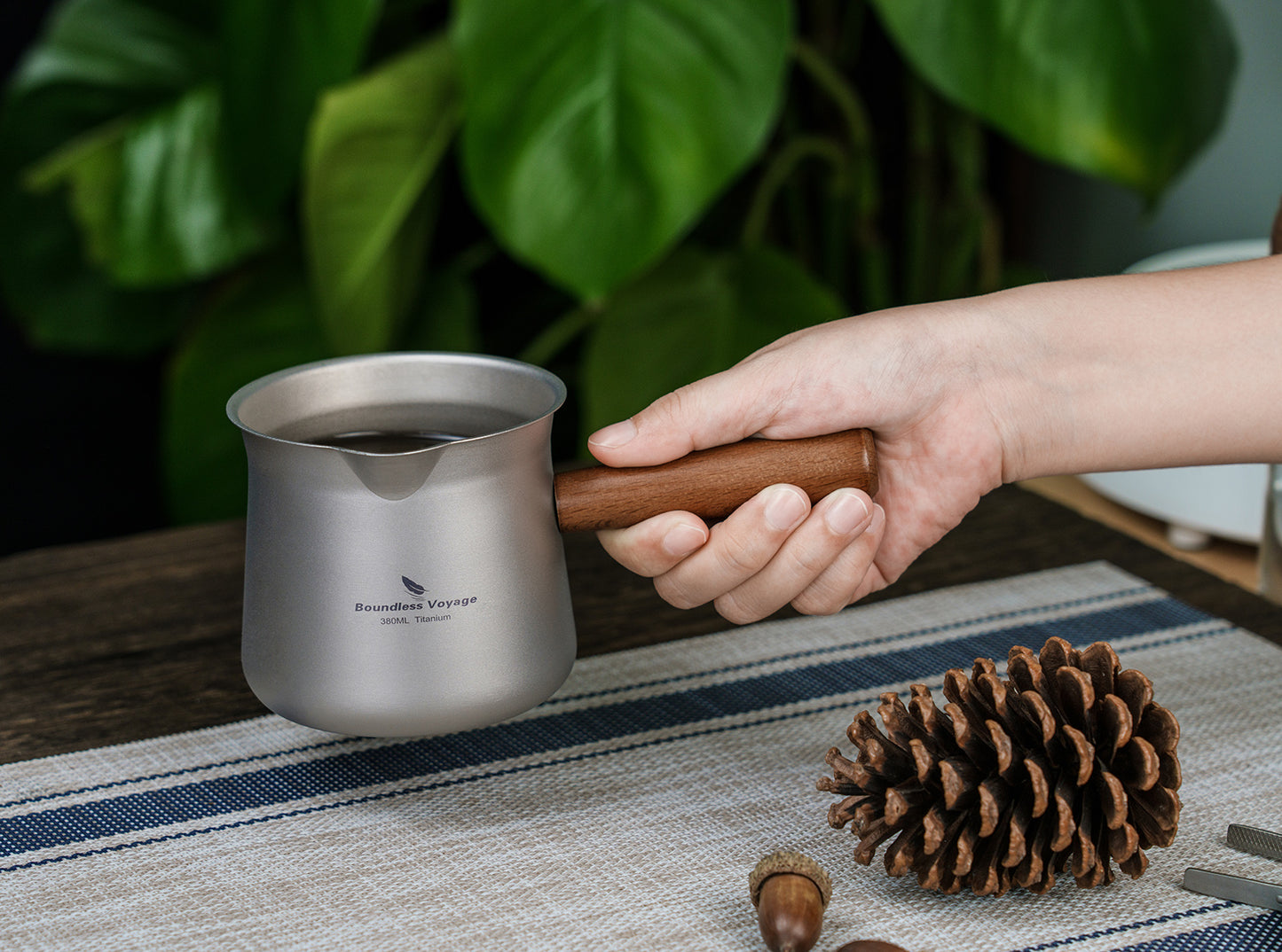 Boundless Voyage 380ML Titanium Cup with Strainer Mini Teacup Single Layer with Wooden Handle Ultralight Outdoors for Camping Hiking Water Cup