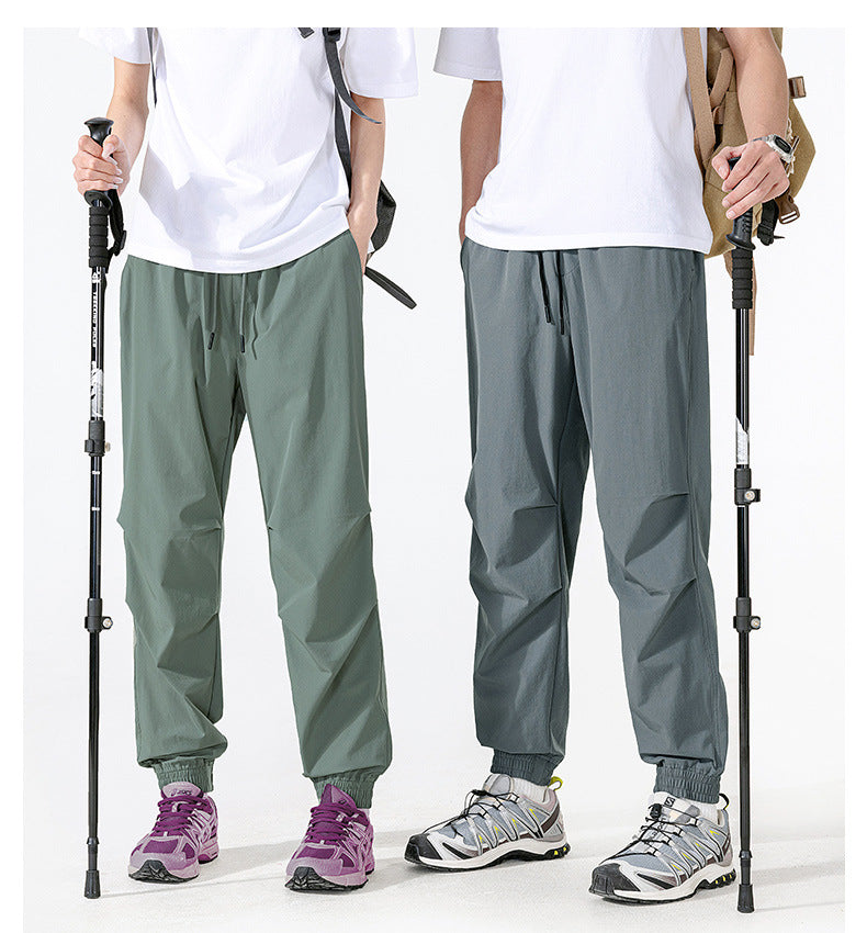Unisex Summer Quick-Dry Joggers – Loose Fit, Long Pants for Outdoor Hiking & Casual Wear, Drawstring Cuffed Ankles
