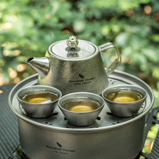 Boundless Voyage Titanium Double-Layer mini Tea cup Portable Anti-scalding Camping Teapot Set Mug for Coffee Drink Liquor Picnic Hiking Traveling Drinkware