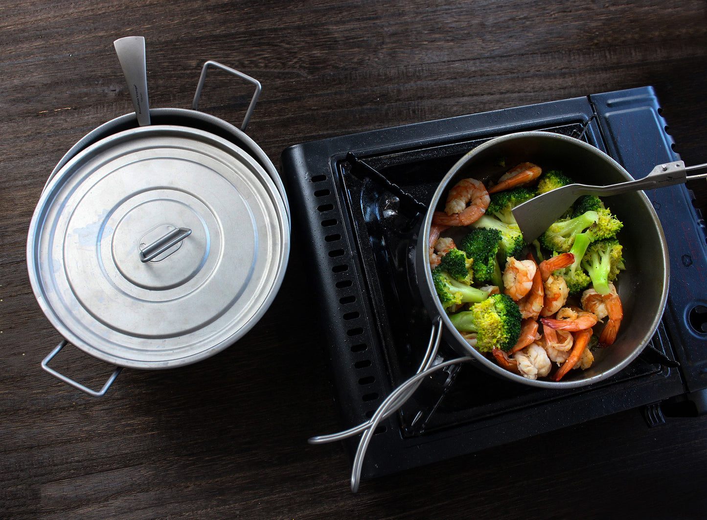 Boundless Voyage Multifunctional Titanium Steamer Soup Pot Frying Pan Set with Lid Outdoor Camping Wok Tea Tray Saucepan Mess Kit