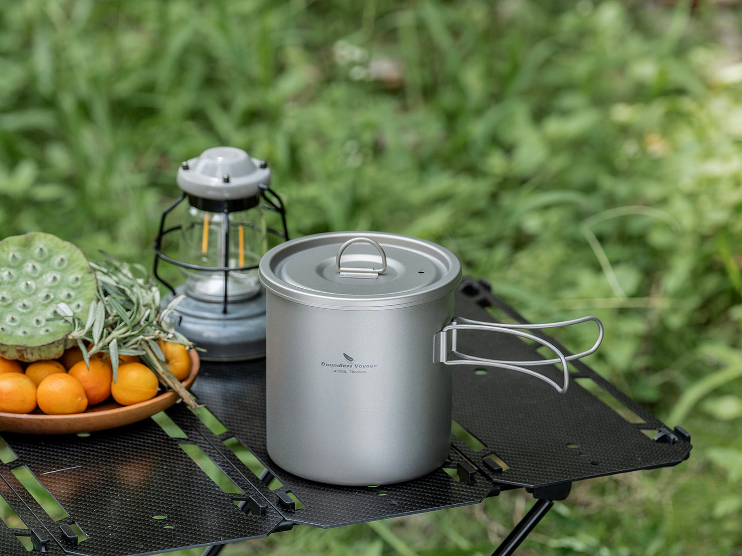 Boundless Voyage Titanium Camping Pot 1400ml Ultralight Backpacking Cookware with Folding Handle & Lid for Backpackers, Hikers & Outdoor Enthusiasts