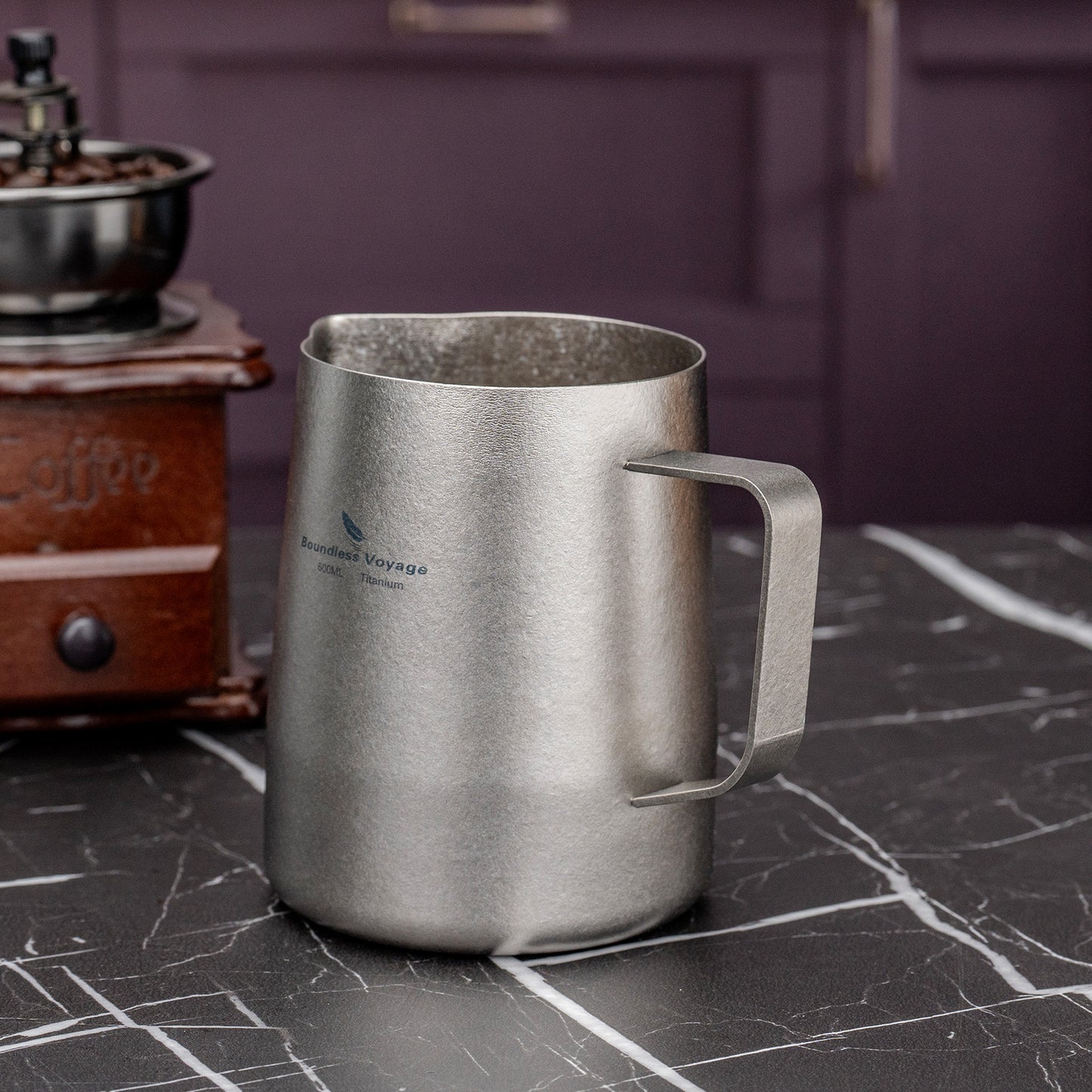 Boundless Voyage Titanium Espresso Steaming Pitcher Titanium Milk Frother Cup Barista Latte Art Round Spout Milk Jug Coffee Cup