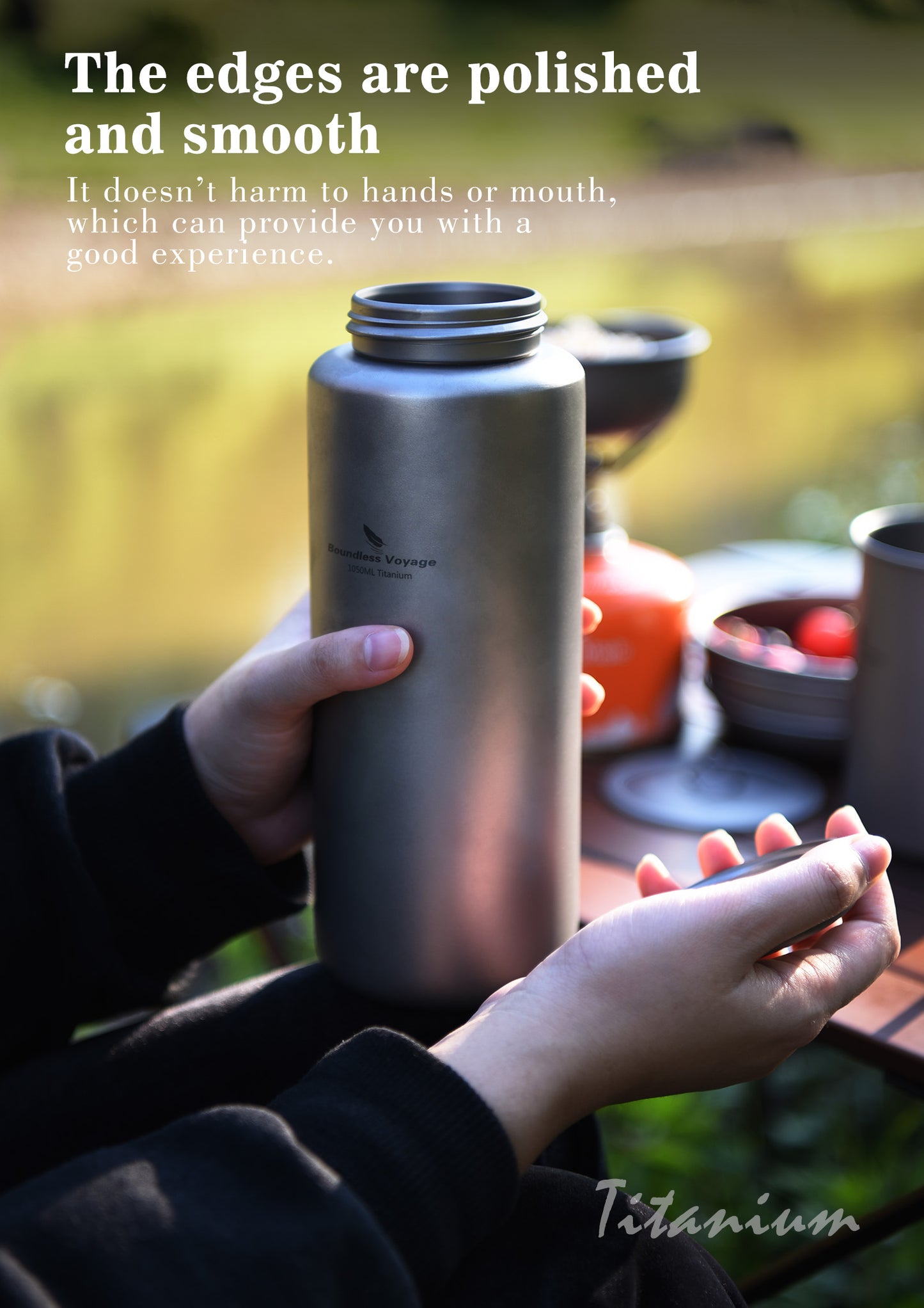 Boundless Voyage Titanium Bottle with Nesting Cup Lightweight Portable for Hiking Camping Picnic