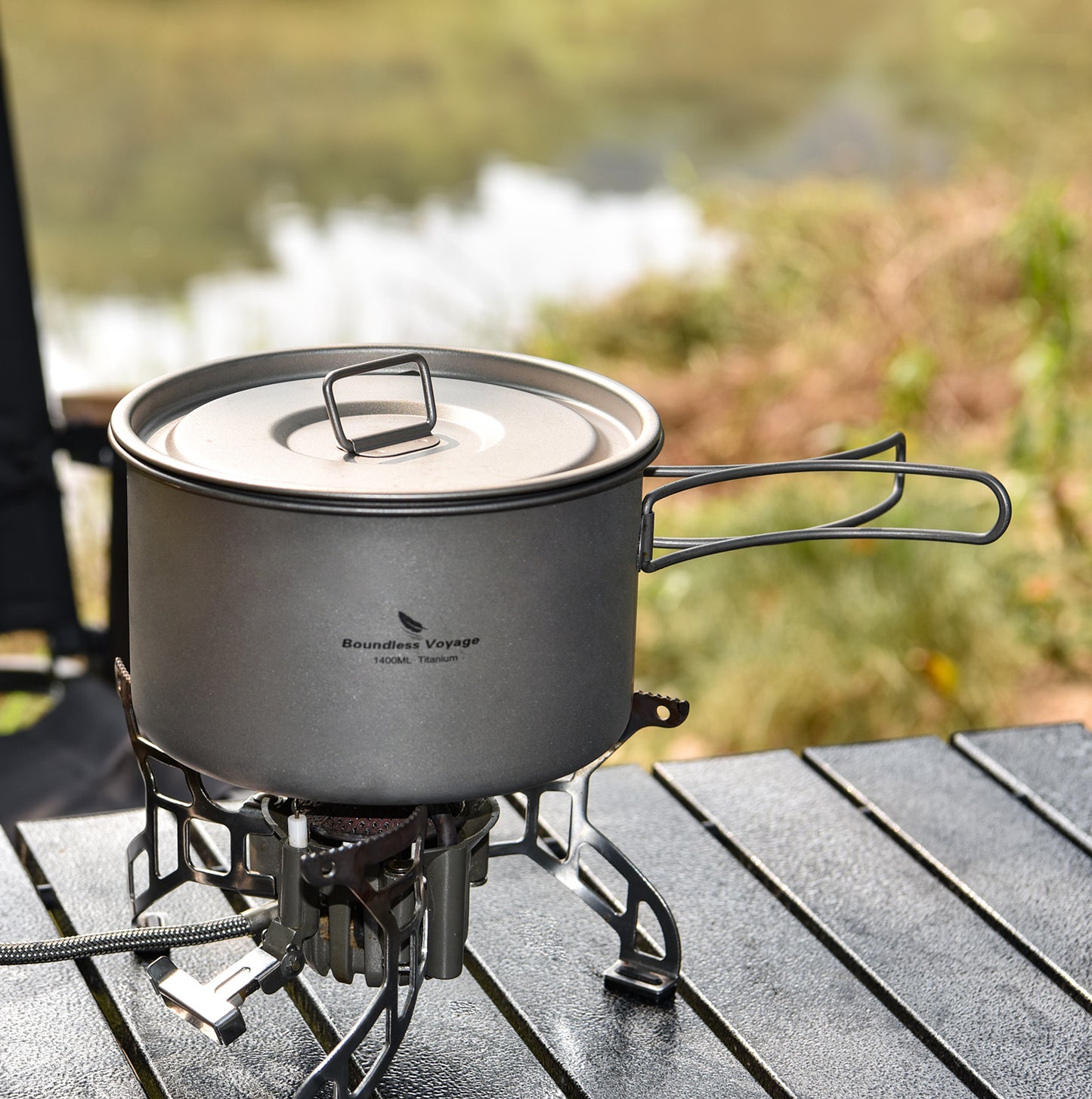 Boundless Voyage Lightweight 1400ml Titanium Pot Outdoor Portable Cooking Set hiking Backpacking Pot for Hiking Trekking Picnic Fishing Mountaineering