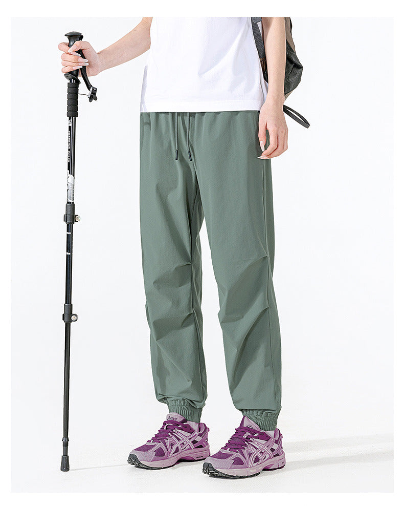 Unisex Summer Quick-Dry Joggers – Loose Fit, Long Pants for Outdoor Hiking & Casual Wear, Drawstring Cuffed Ankles