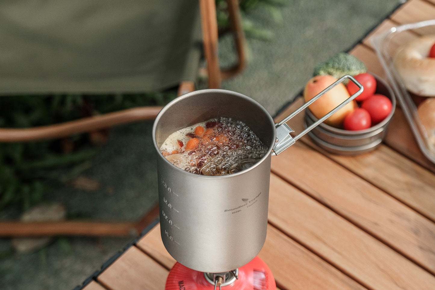 Boundless Voyage Outdoor Camping Titanium Pot Bowl Cup with Lid Folding Handle Hiking Picnic Water Rice Food 900ml