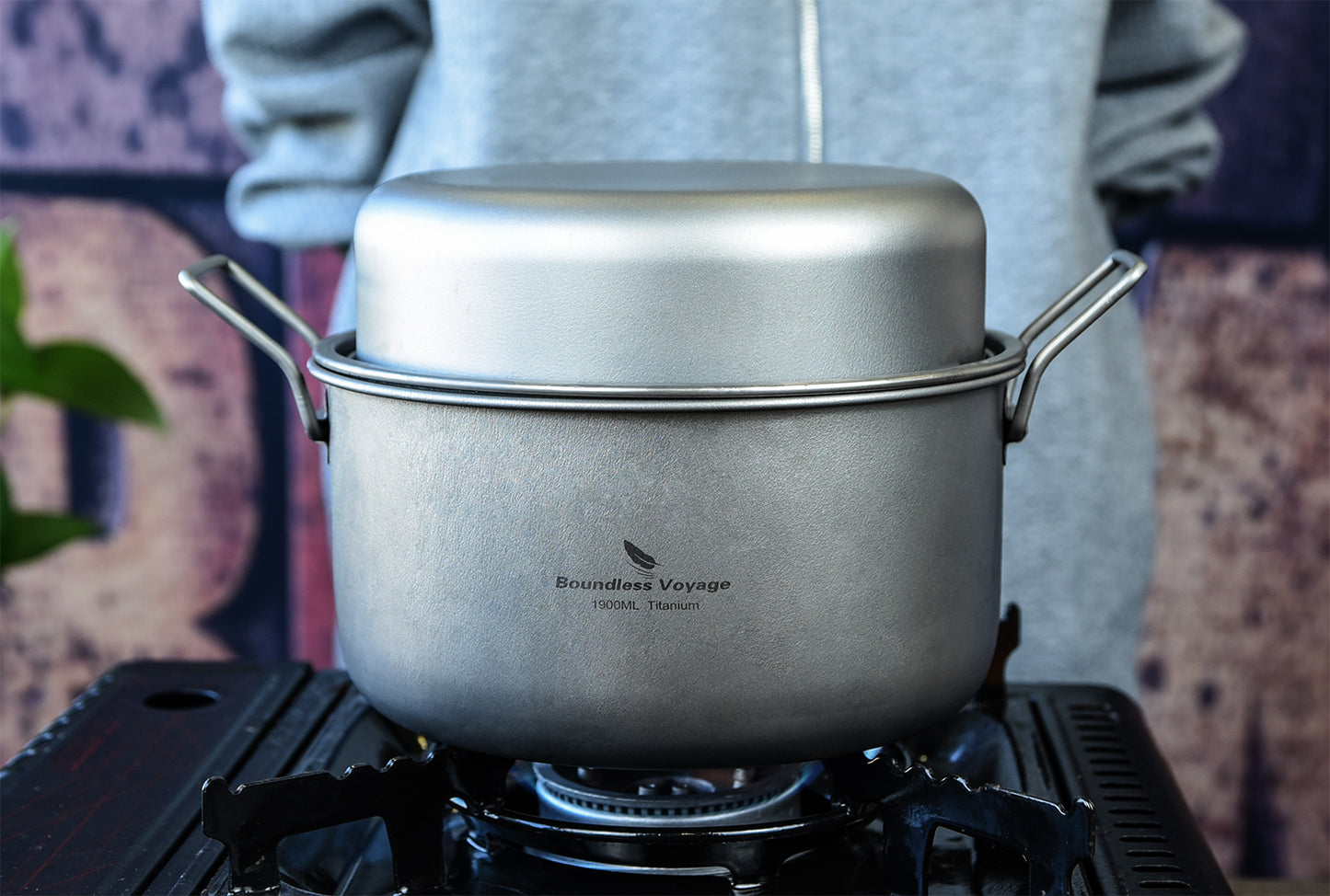 Boundless Voyage Multifunctional Titanium Steamer Soup Pot Frying Pan Set with Lid Outdoor Camping Wok Tea Tray Saucepan Mess Kit