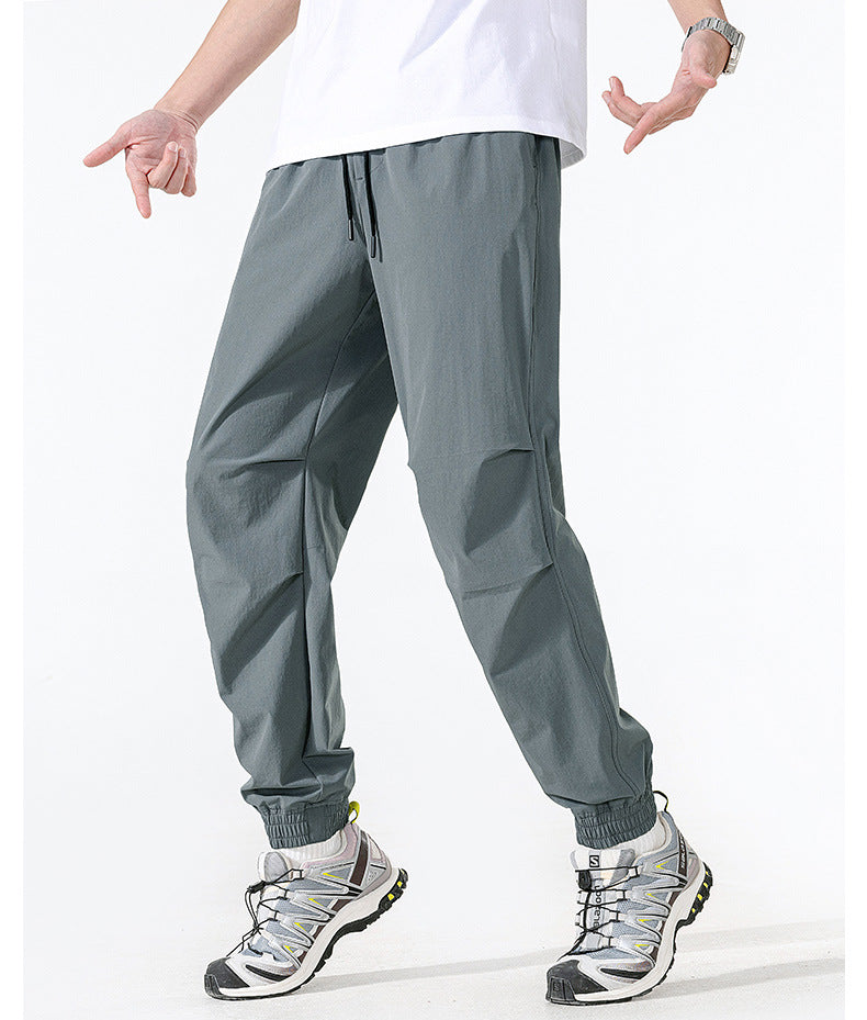 Unisex Summer Quick-Dry Joggers – Loose Fit, Long Pants for Outdoor Hiking & Casual Wear, Drawstring Cuffed Ankles